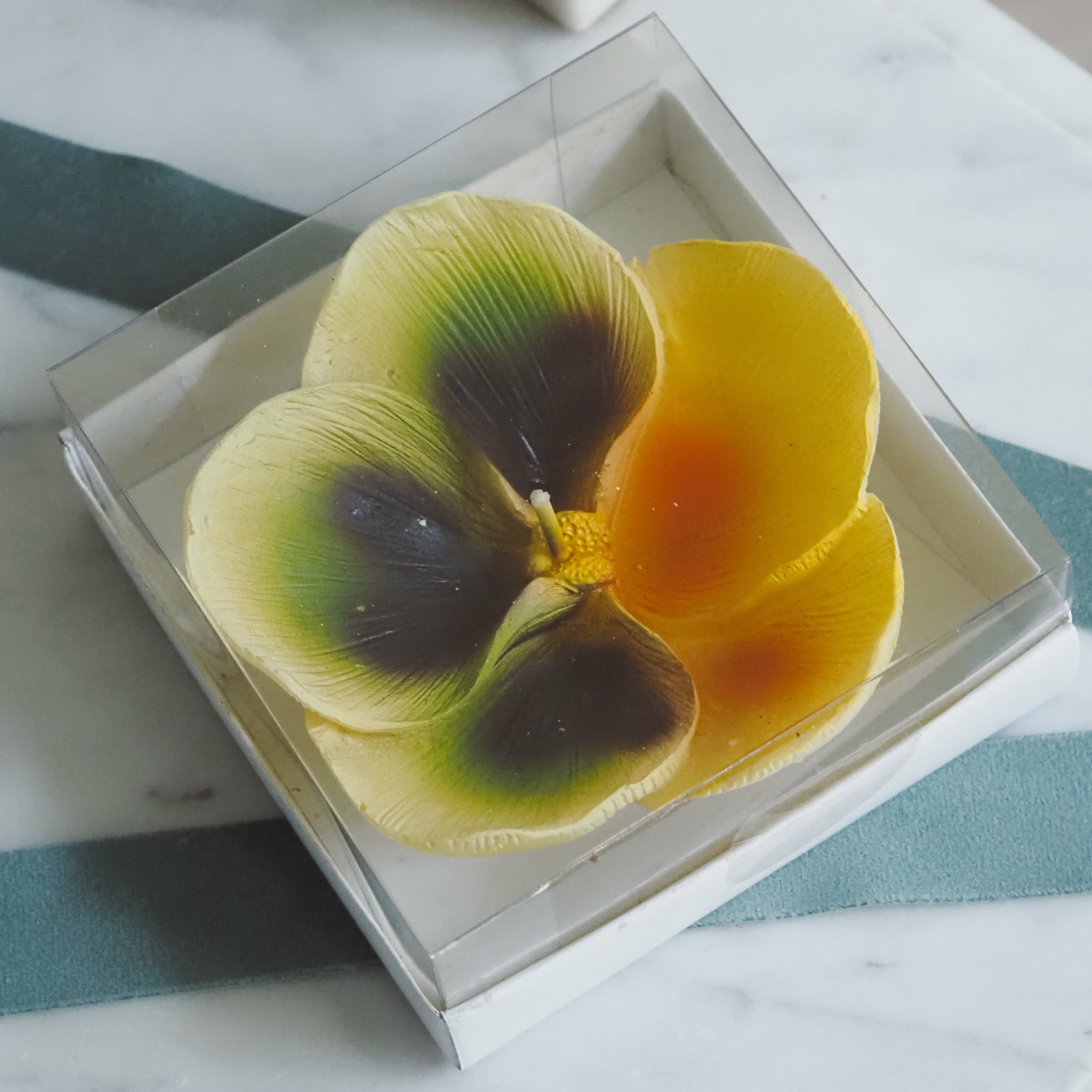 Geschenkkerzen Stiefmütterchen Gelb · florale Dekokerzen im 3er Set