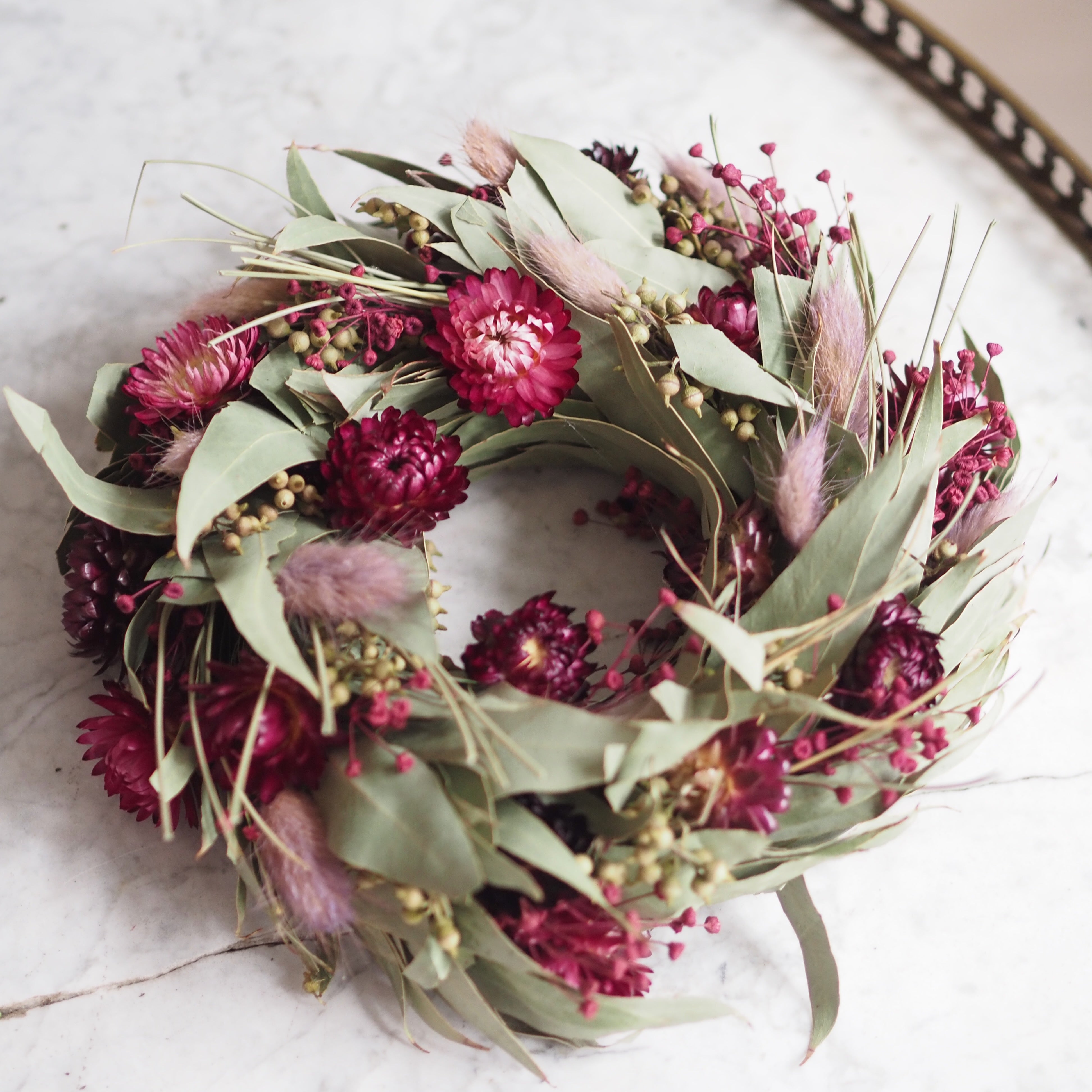 Dekokranz · Eukalyptus und Trockenblüten · florale Komposition