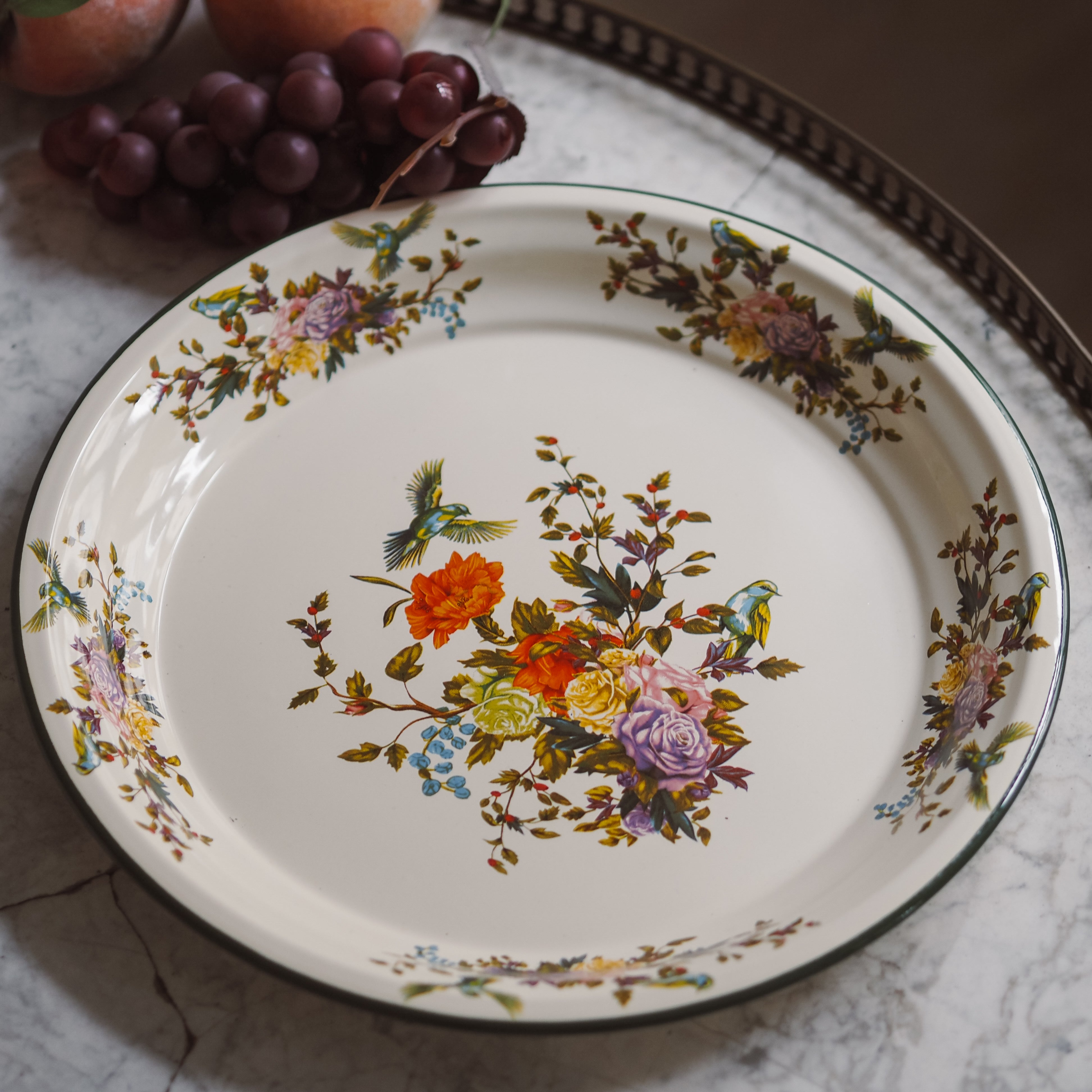 Dekoratives Serviertablett · florales Vogelmotiv / klassisch inspiriert