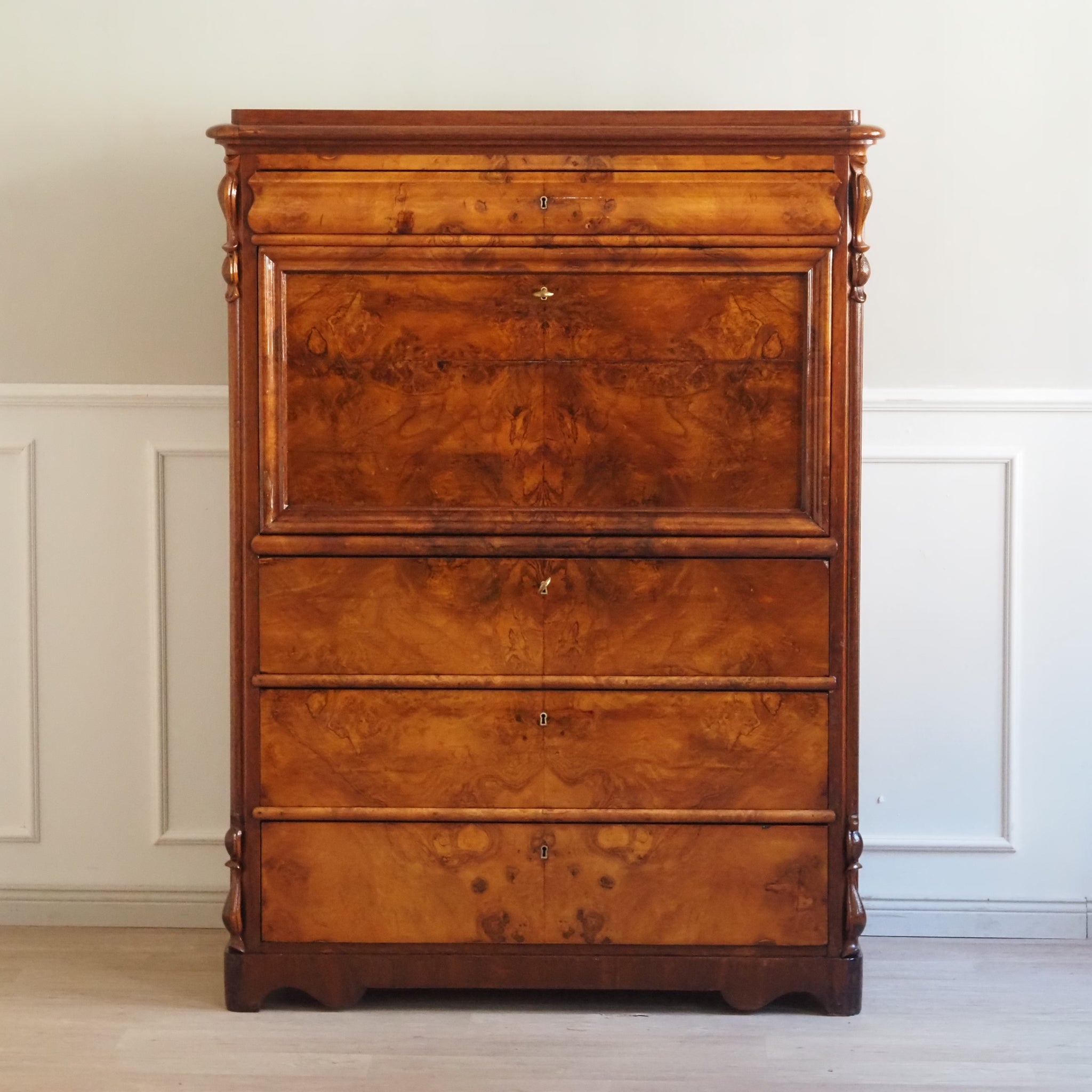 Antiker Sekretär mit Schubladen, Biedermeier um 1840, Vintage Schreibsekretär