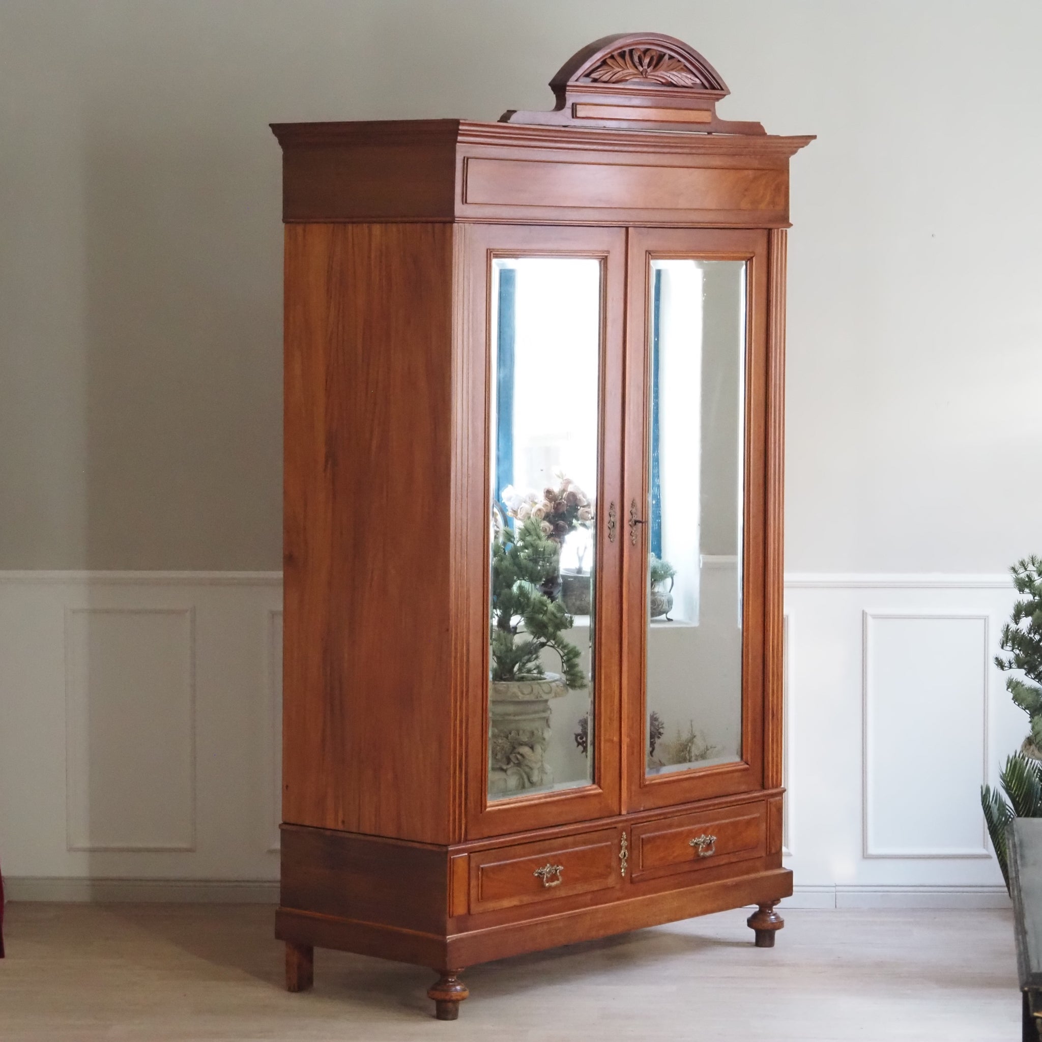 Antiker Mahagoni Kleiderschrank mit Spiegel um 1890 - 2-türiger Gründerzeit Schrank