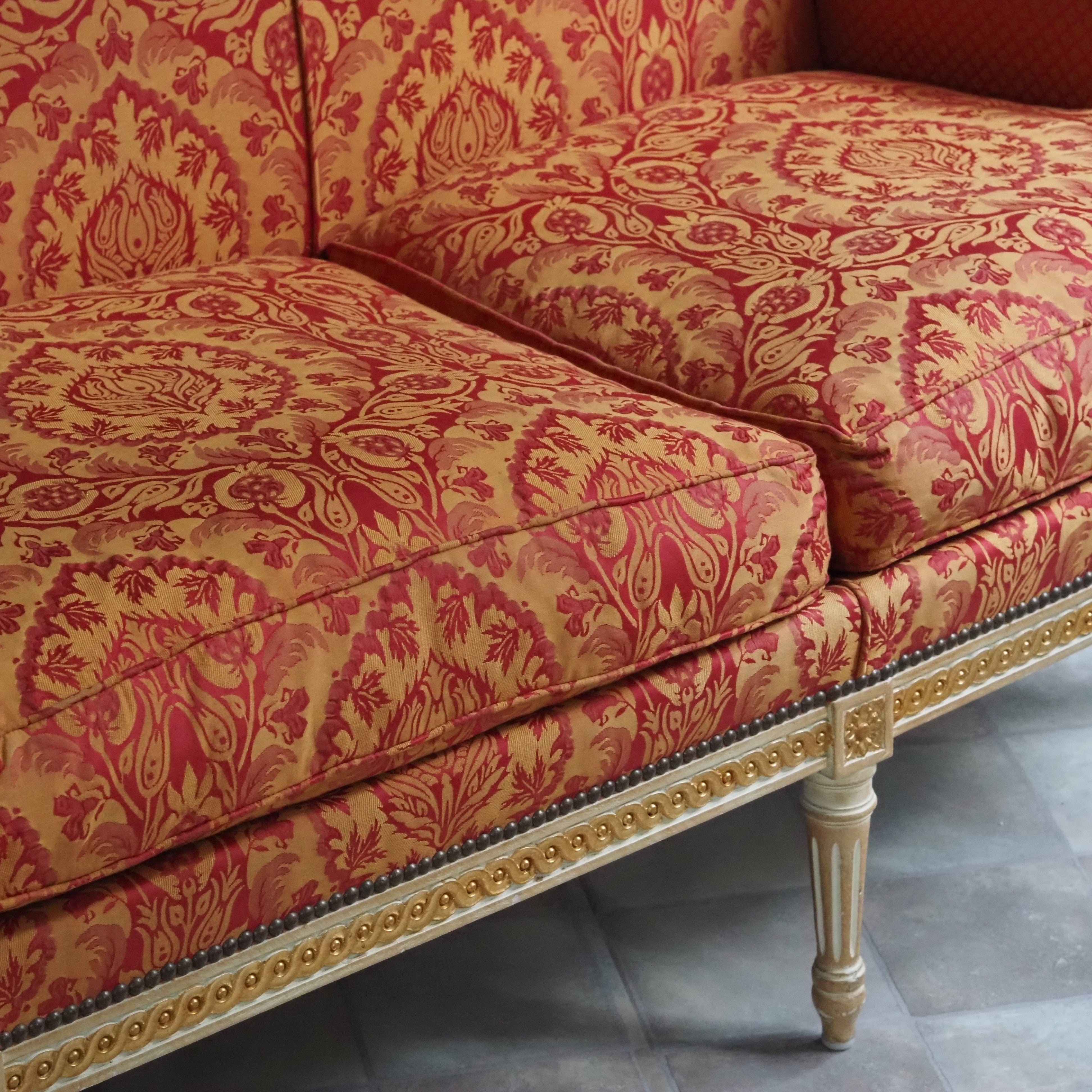 Sitzbank Louis XVI Stil – Balzarotti Paris, 3-Sitzer mit Damastbezug
