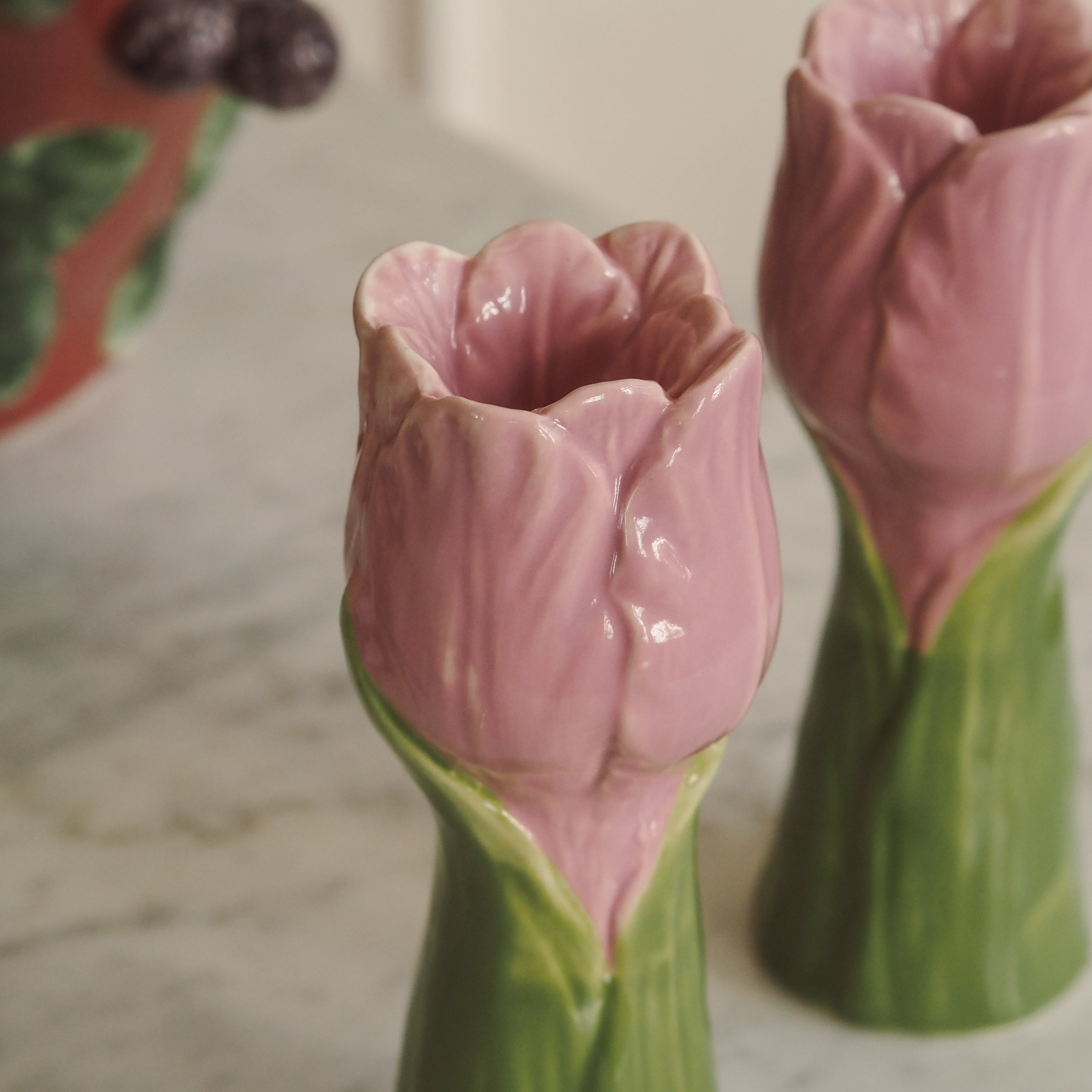Kerzenhalter Set · Tulpenform / florales Keramikobjekt
