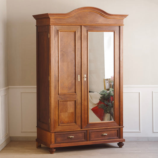 EPOCHE 1900 - Antiker Garderoben- Kleiderschrank mit Spiegel, Mahagoni
