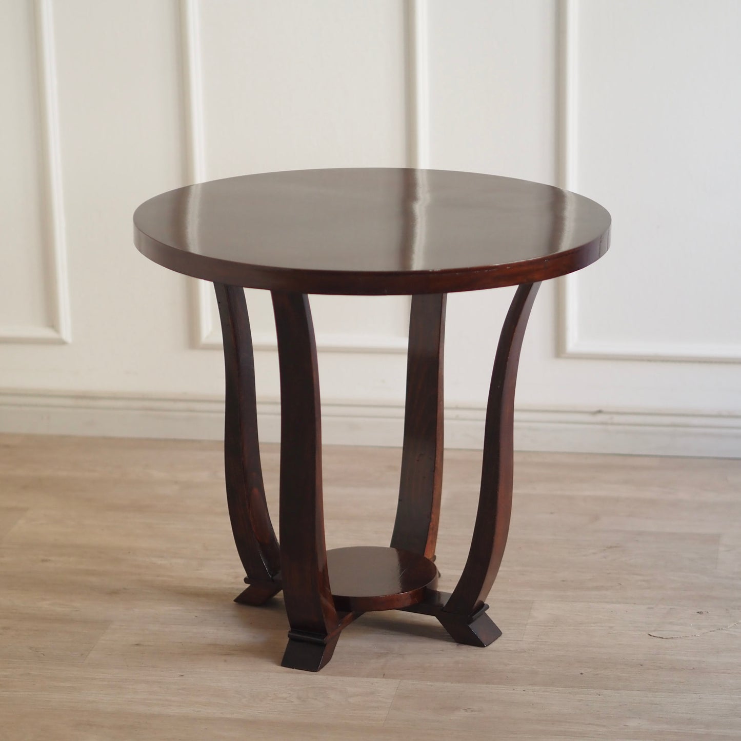 EPOCHE 1930 - Französischer Art Déco Design Beistelltisch rund mit Ablagefläche Hochglanz