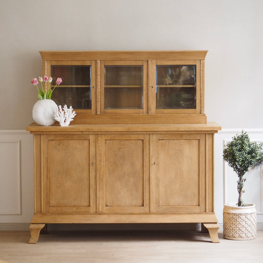 EPOCHE 1930 - Große Landhaus Anrichte / Buffet / Vitrinenschrank aus heller Eiche