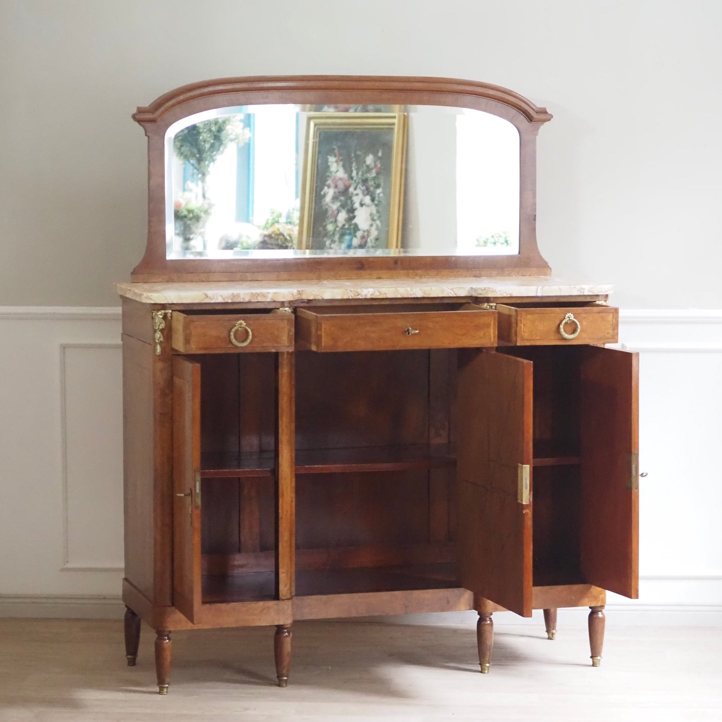 EPOCHE 1890 - Antikes Buffet mit Marmor und Spiegel, Kommode Louis Seize Stil