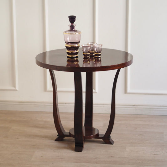 EPOCHE 1930 - Französischer Art Déco Design Beistelltisch rund mit Ablagefläche Hochglanz