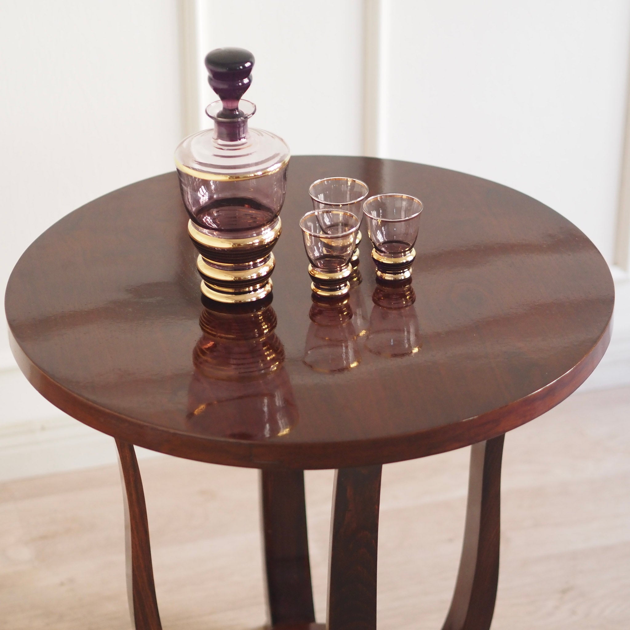 EPOCHE 1930 - Französischer Art Déco Design Beistelltisch rund mit Ablagefläche Hochglanz