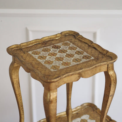 Handbemalte Italienische Vintage Satztische Florentiner Stil, Beistelltisch Set Gold