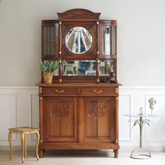 EPOCHE 1900 - Prächtiges Jugendstil Buffet mit Spiegel - Anrichte mit Facettenglas