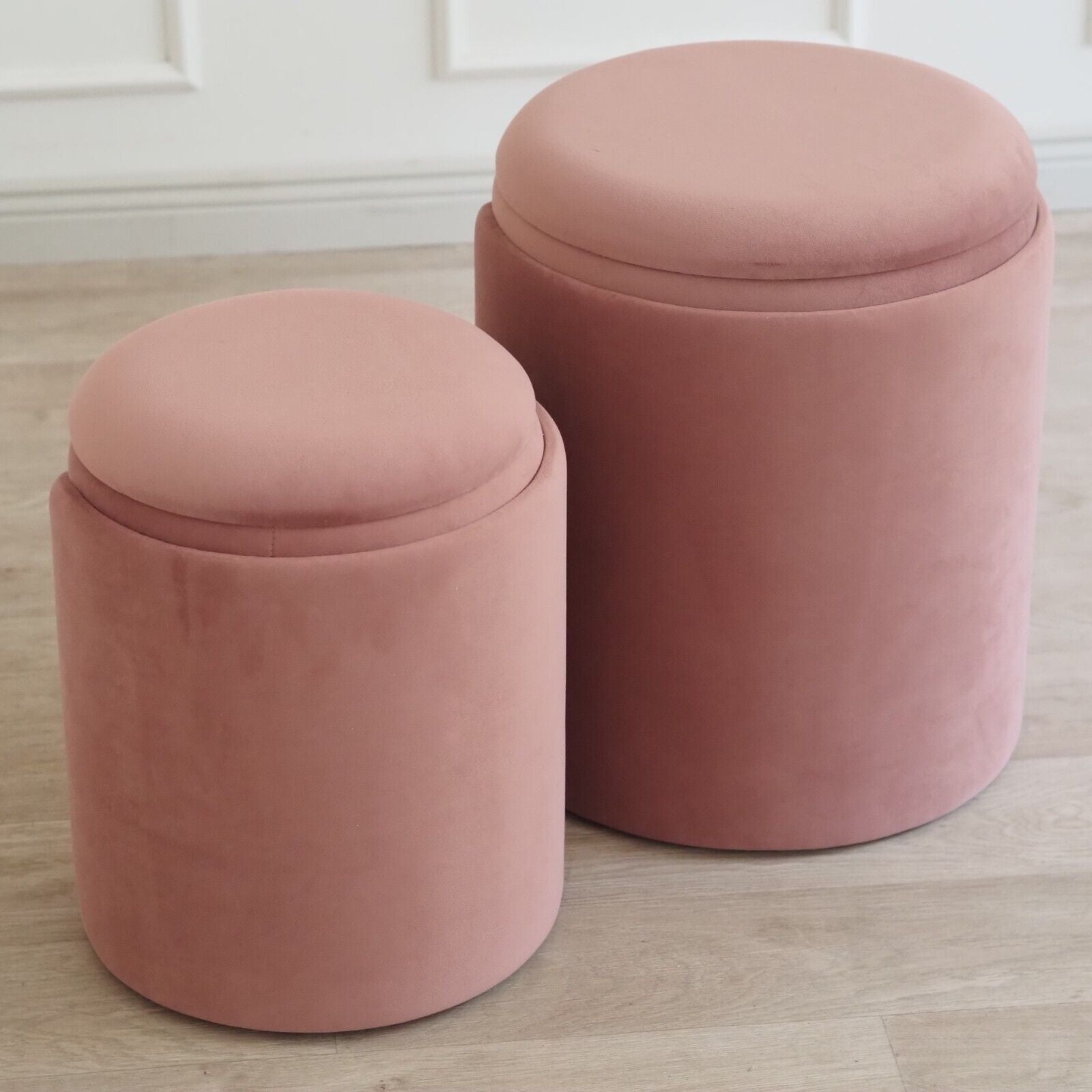 INTERIOR Hocker Pouf 2er SET Sitzpuff Polsterhocker Altrosa gold Samt Sitzhocker