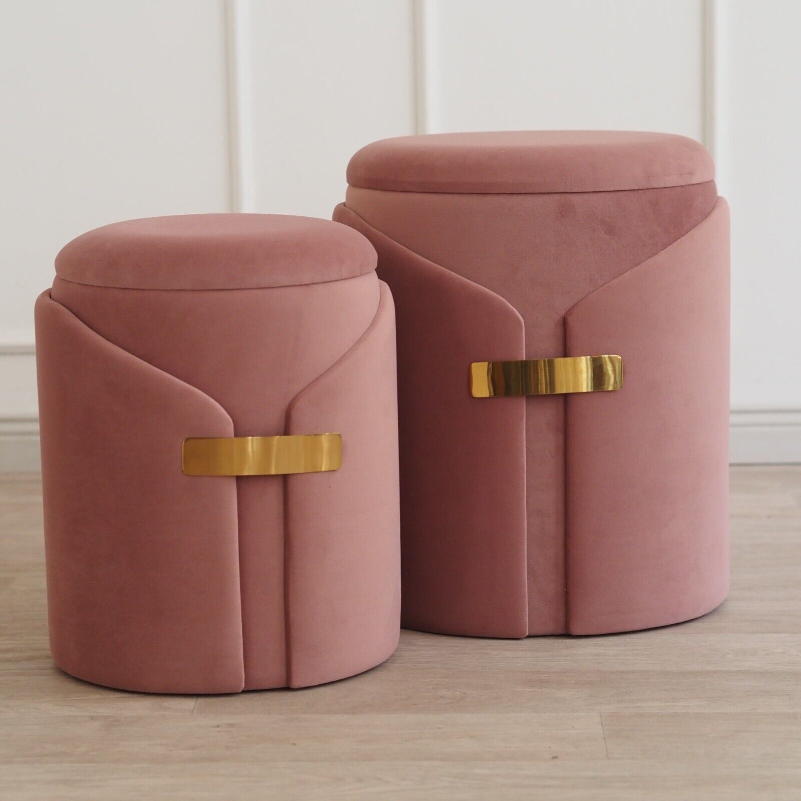 INTERIOR Hocker Pouf 2er SET Sitzpuff Polsterhocker Altrosa gold Samt Sitzhocker