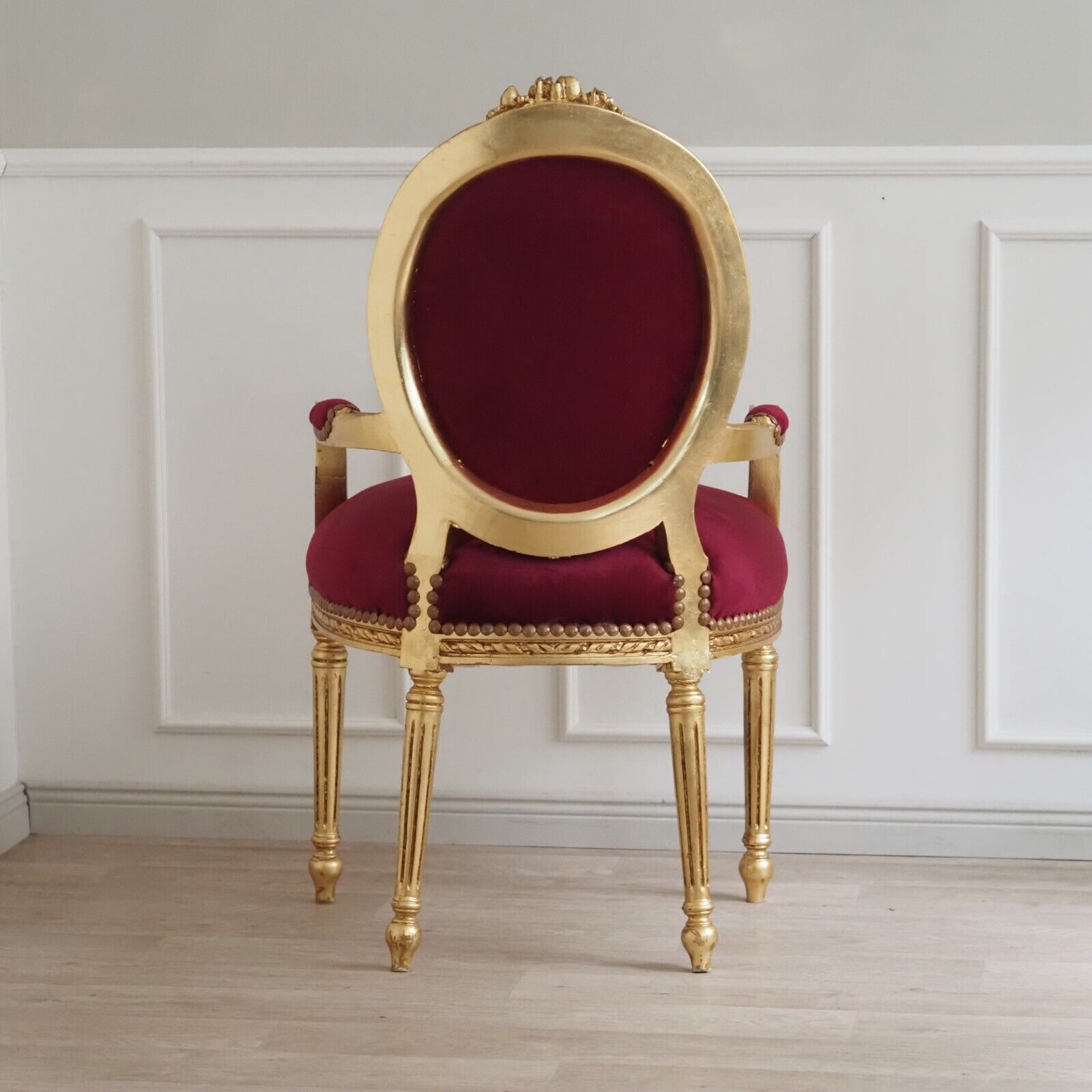 Vintage Sessel Armlehnstuhl rotes Polster Gold Prinzessin Barock Louis Armchair