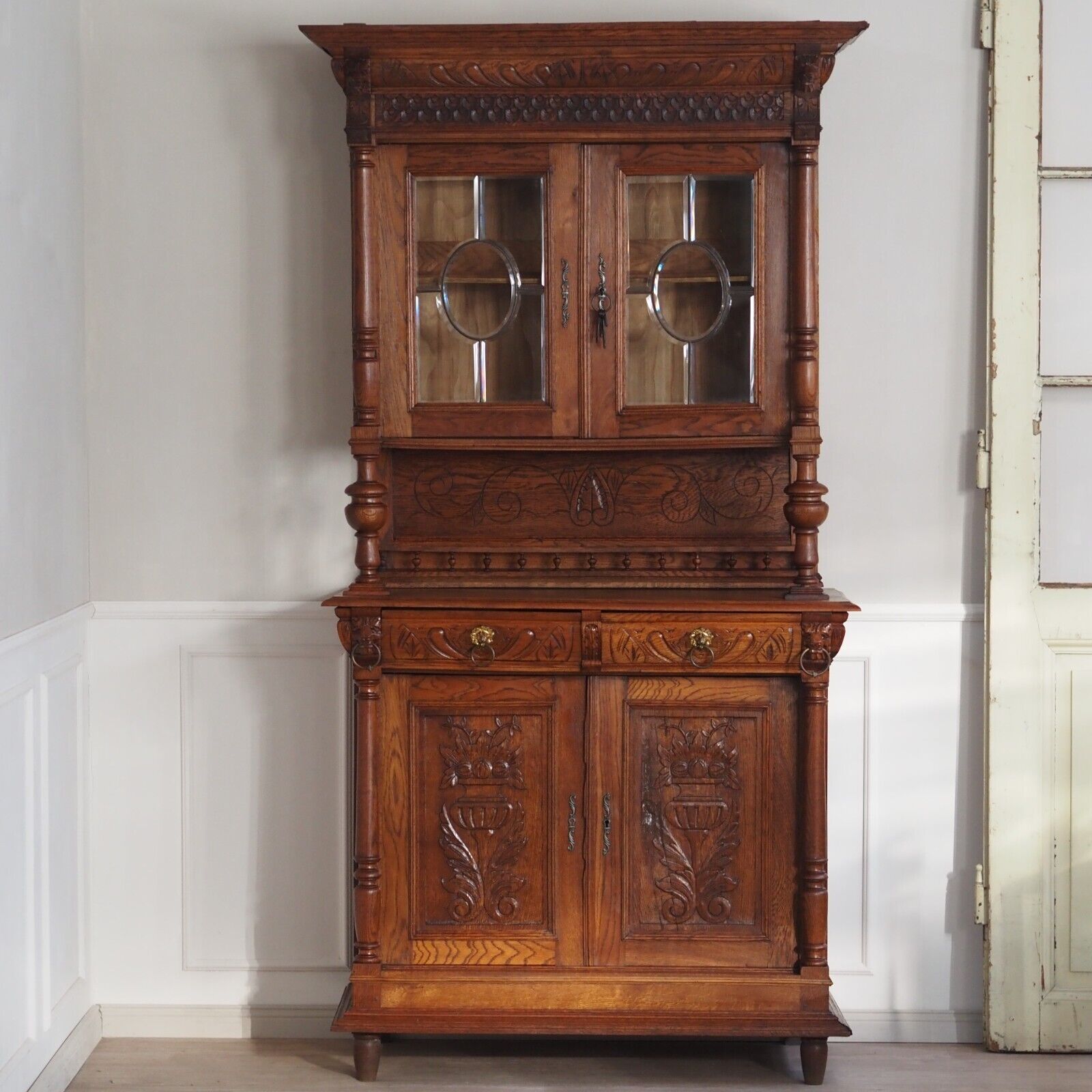 ANTIK 1890 Buffet Glas Buffetschrank Küche Holz Anrichte Buffet Kredenz Schrank