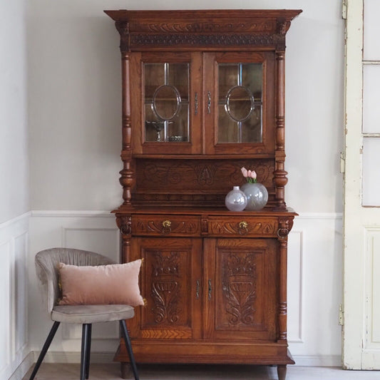 ANTIK 1890 Buffet Glas Buffetschrank Küche Holz Anrichte Buffet Kredenz Schrank