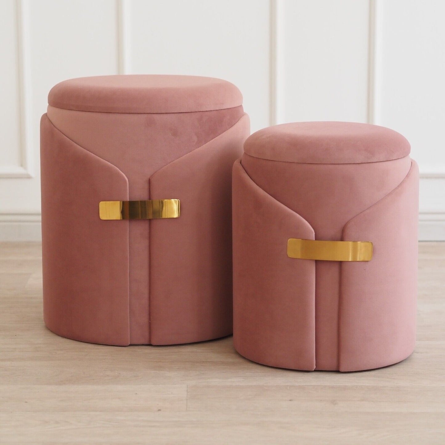 INTERIOR Hocker Pouf 2er SET Sitzpuff Polsterhocker Altrosa gold Samt Sitzhocker