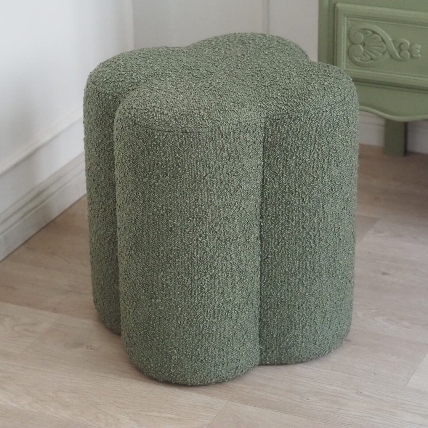 INTERIOR Hocker Pouf Teddystoff grün Sitzpuff Polsterhocker Marshmellow