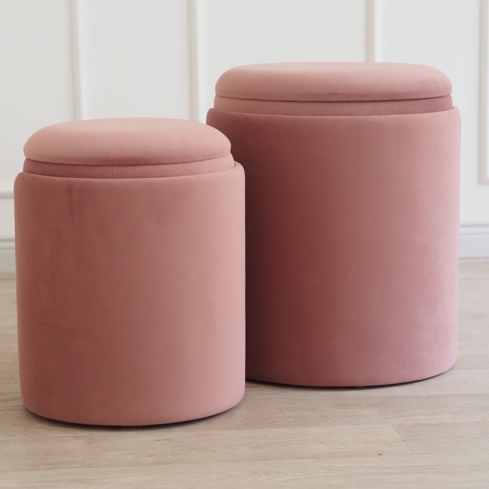 INTERIOR Hocker Pouf 2er SET Sitzpuff Polsterhocker Altrosa gold Samt Sitzhocker