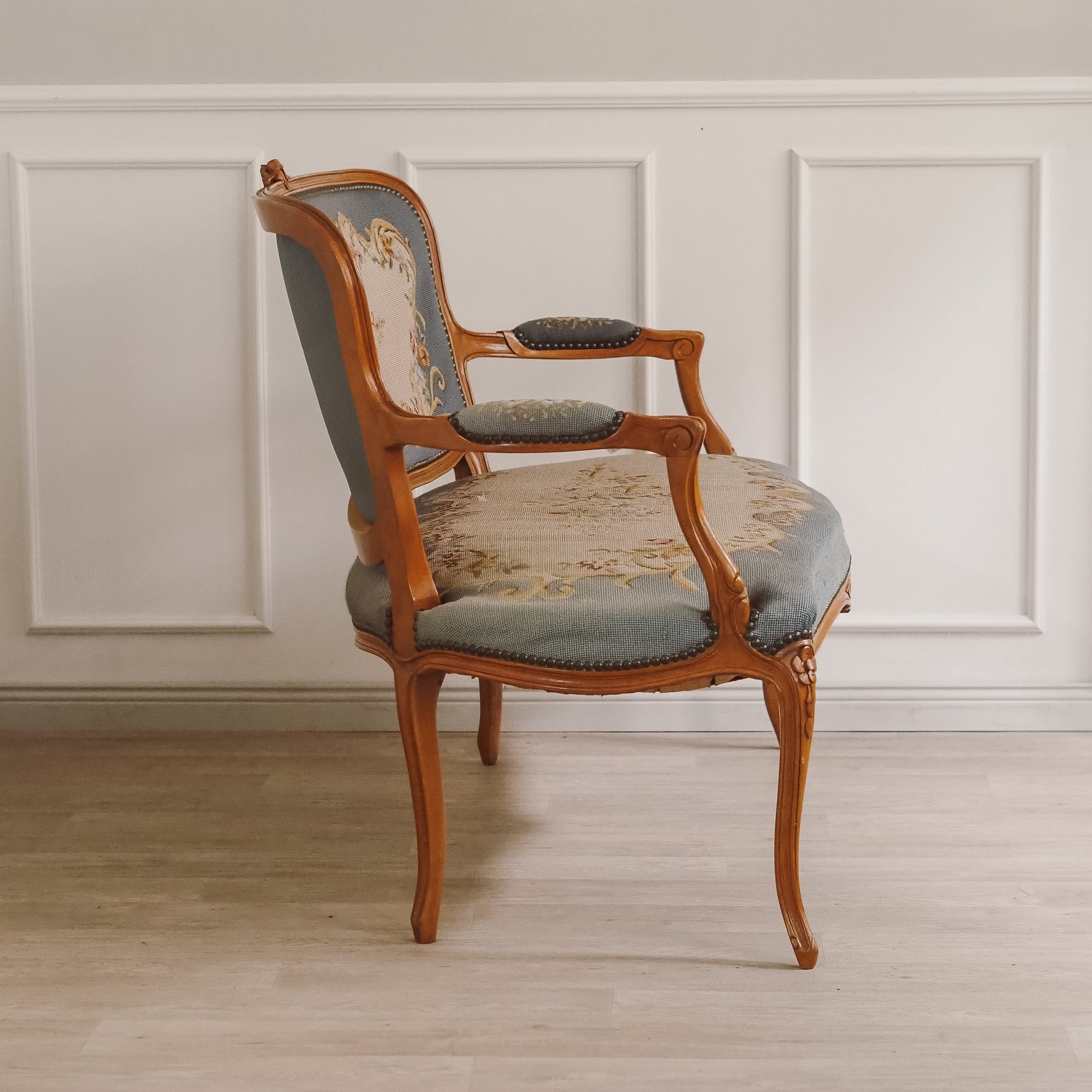 Sitzbank Louis XV Stil mit Gobelin-Bezug um 1920