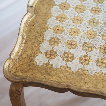 Handbemalte Italienische Vintage Satztische Florentiner Stil, Beistelltisch Set Gold