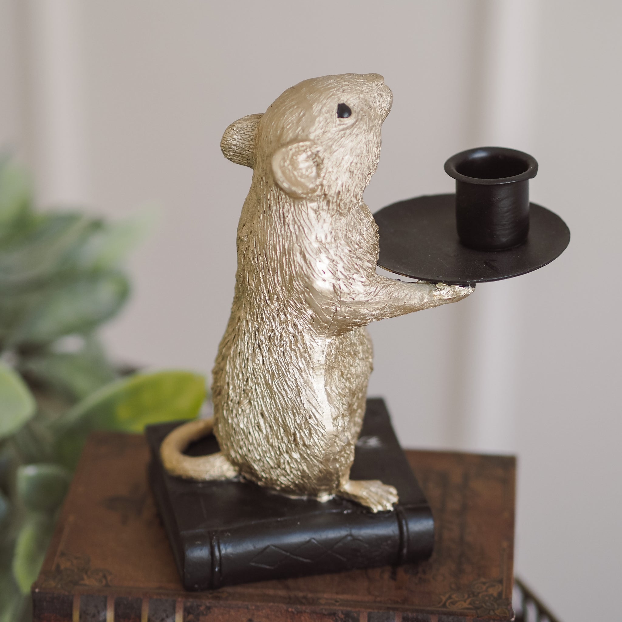 Kerzenhalter Maus gold Dekofigur