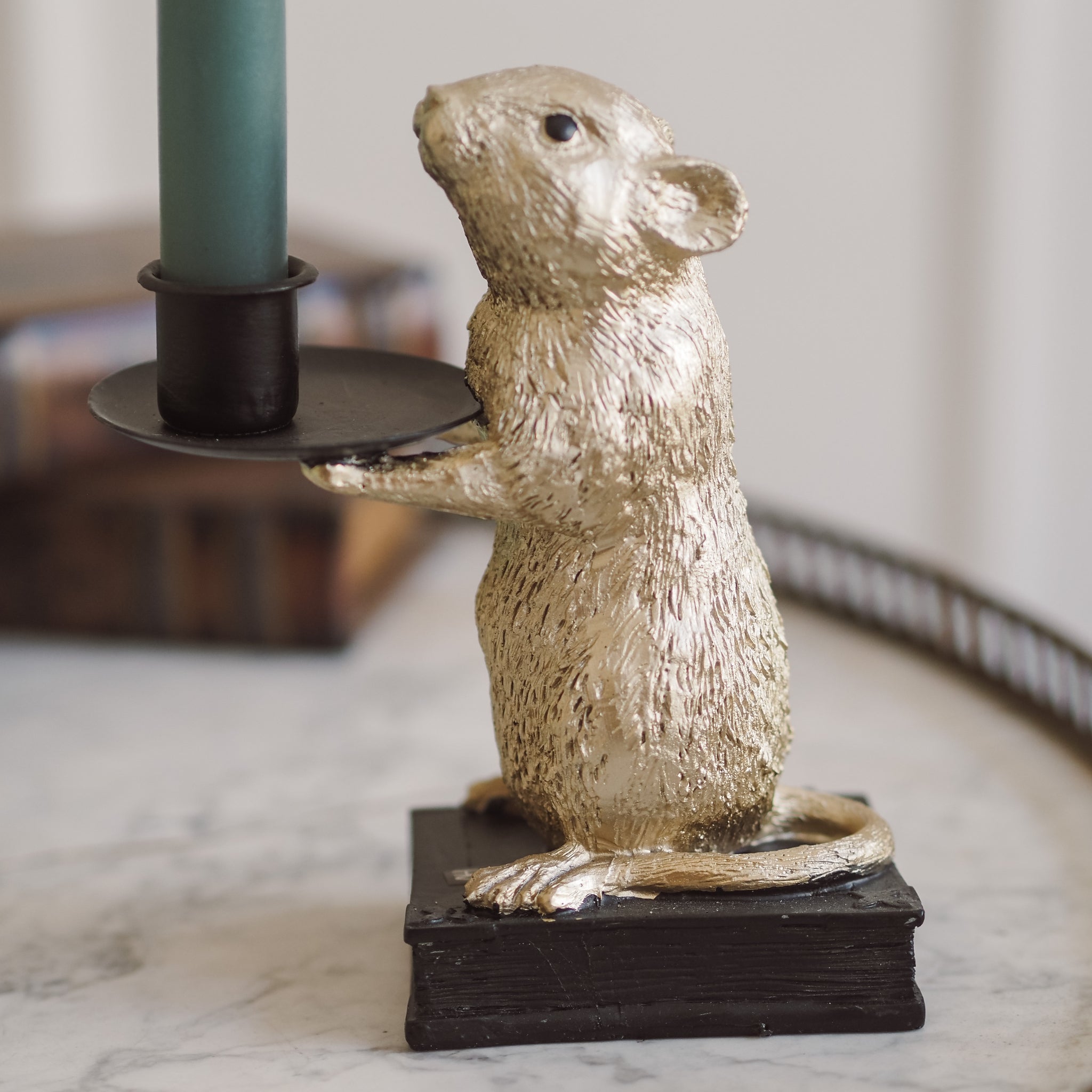 Kerzenhalter Maus gold Dekofigur