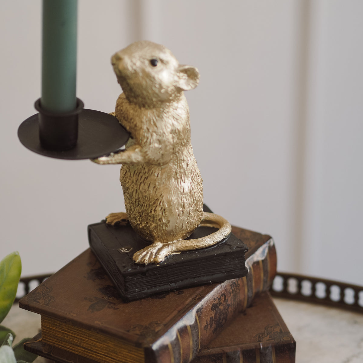 Kerzenhalter Maus gold Dekofigur