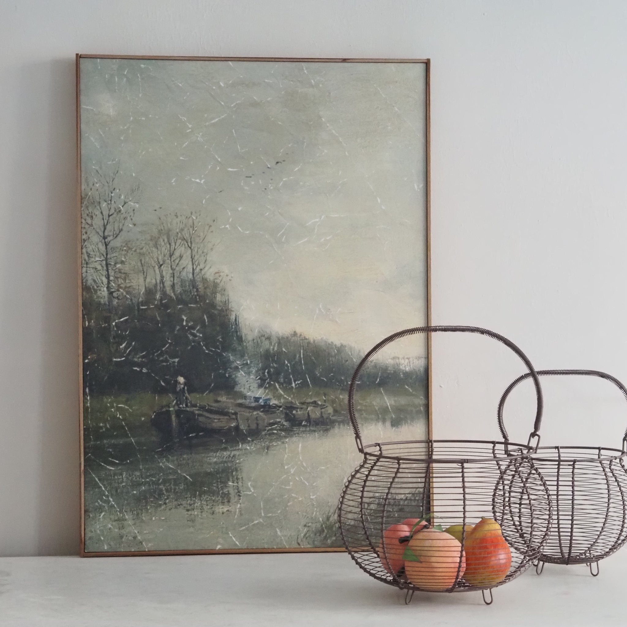 Leinwandbild Flusslandschaft · Gedruckte Landschaftsmalerei im Vintage-Stil, gerahmt