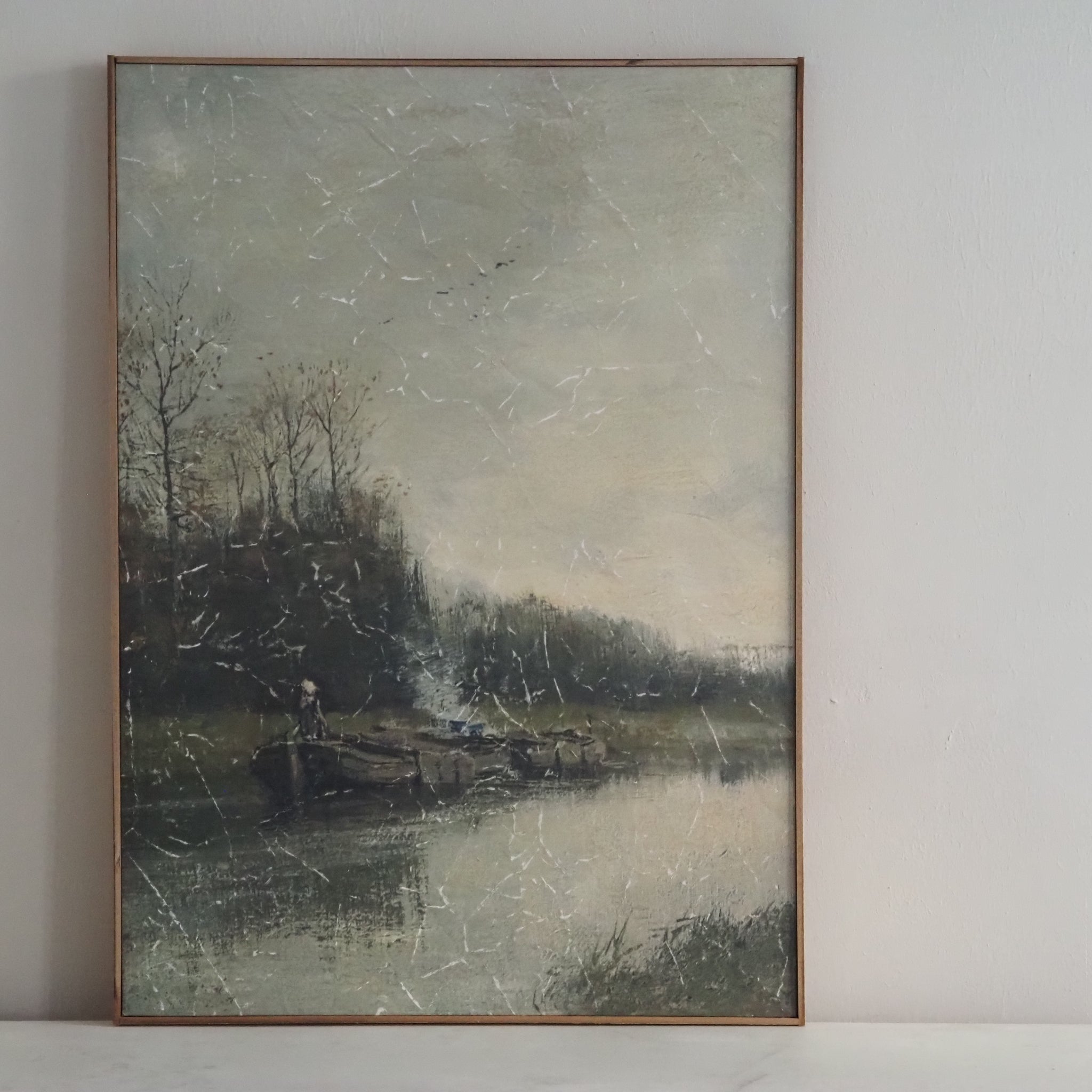 Leinwandbild Flusslandschaft · Gedruckte Landschaftsmalerei im Vintage-Stil, gerahmt