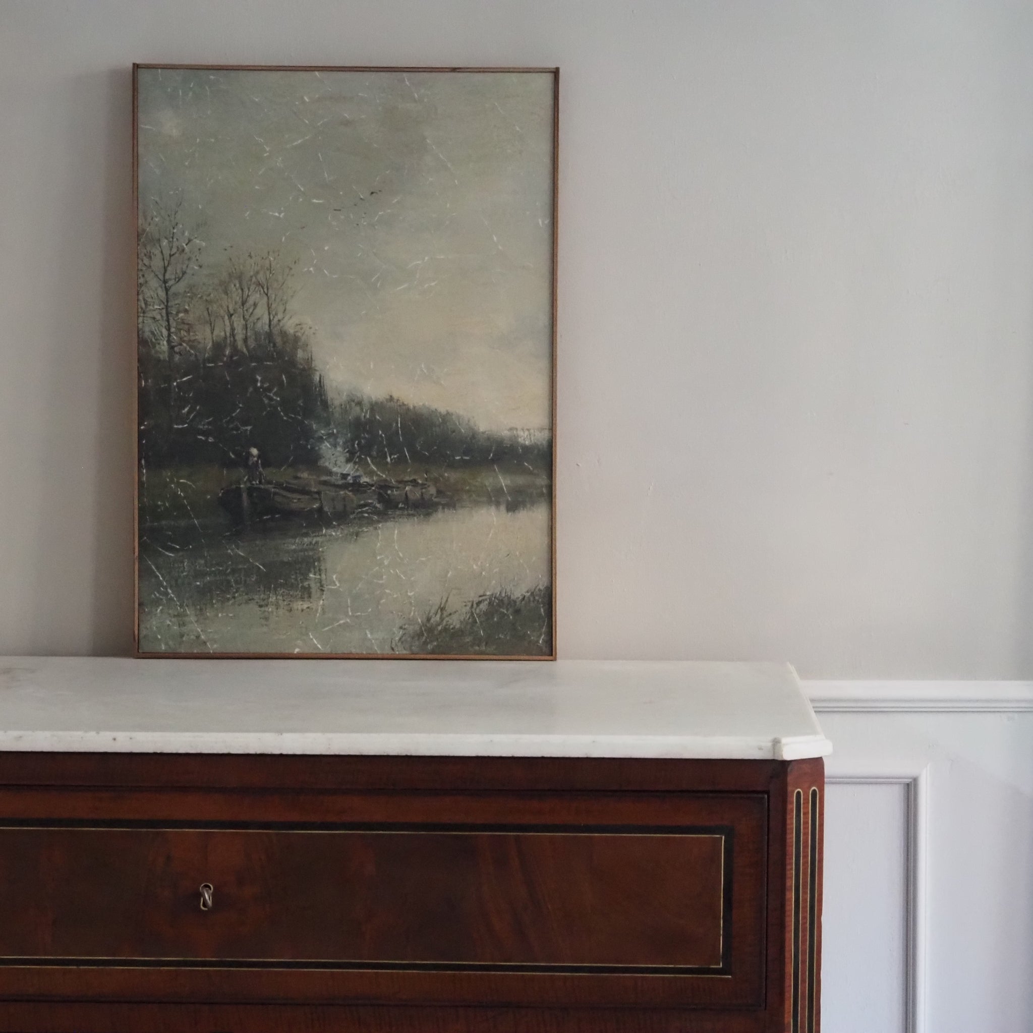 Leinwandbild Flusslandschaft · Gedruckte Landschaftsmalerei im Vintage-Stil, gerahmt