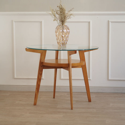 Runder Mid Century Beistelltisch mit Glasplatte