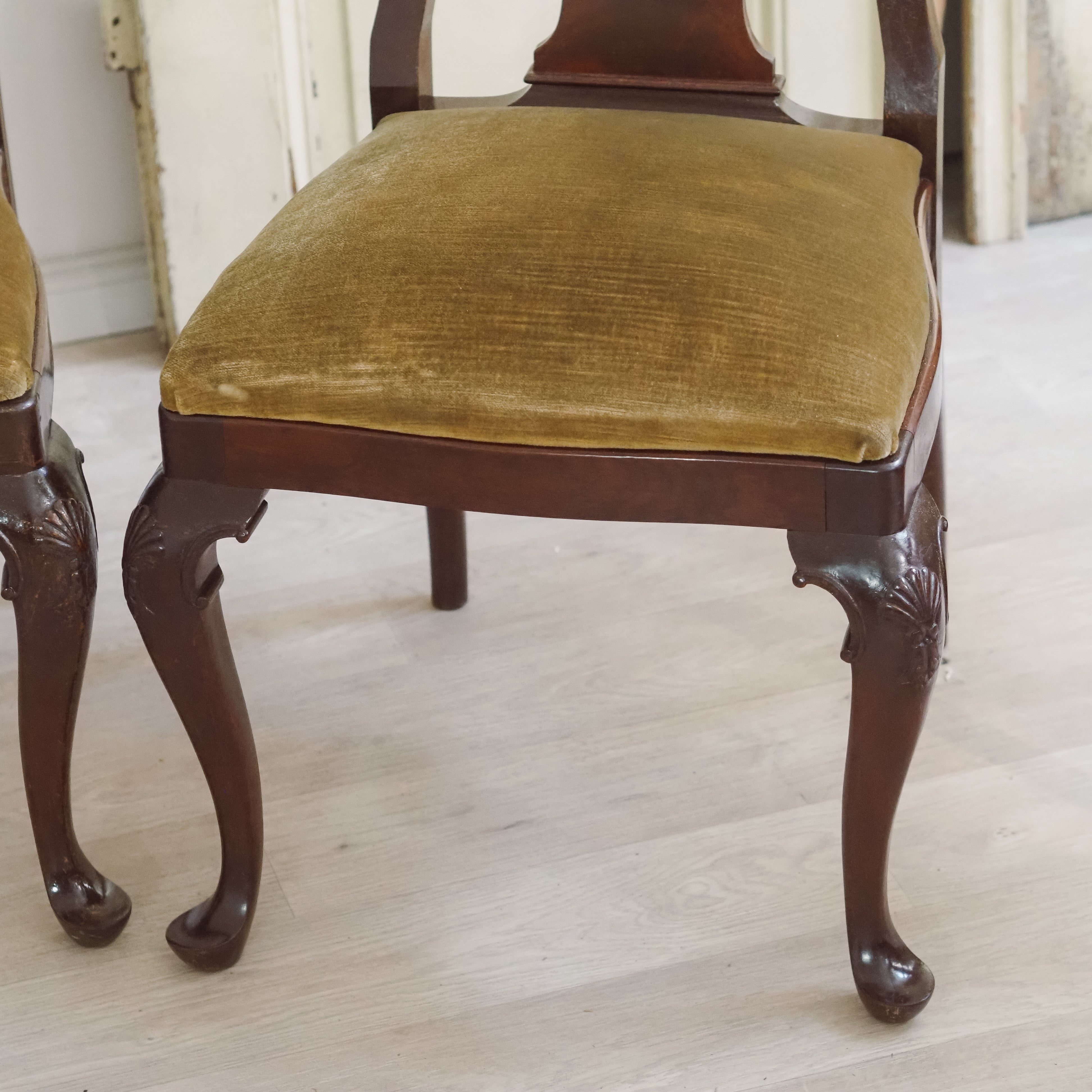 Queen-Anne-Stühle 4er-Set Holz antik um 1890