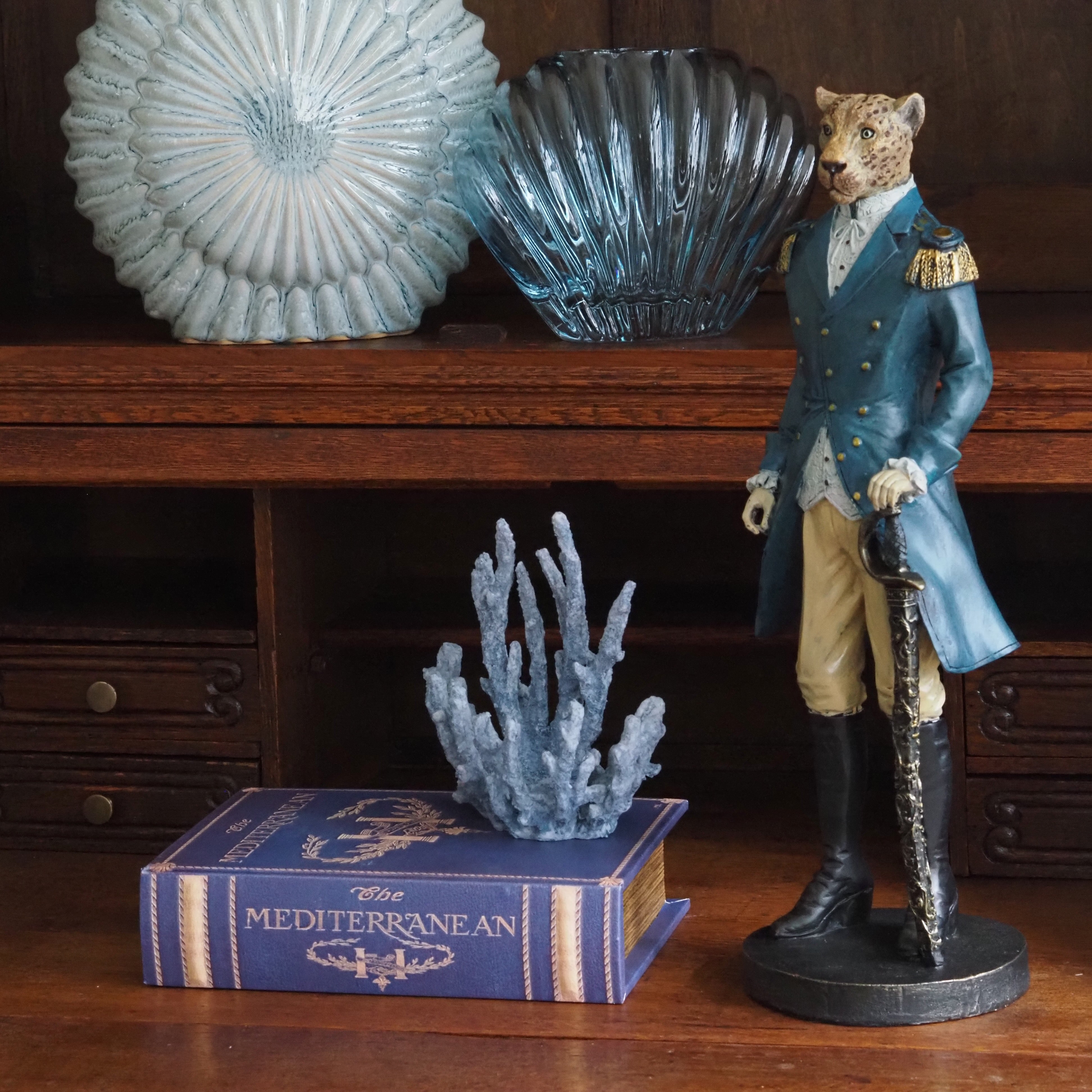 Leopard Figur · Anthropomorphe Offiziersfigur im Napoleonischen Stil · Polyresin