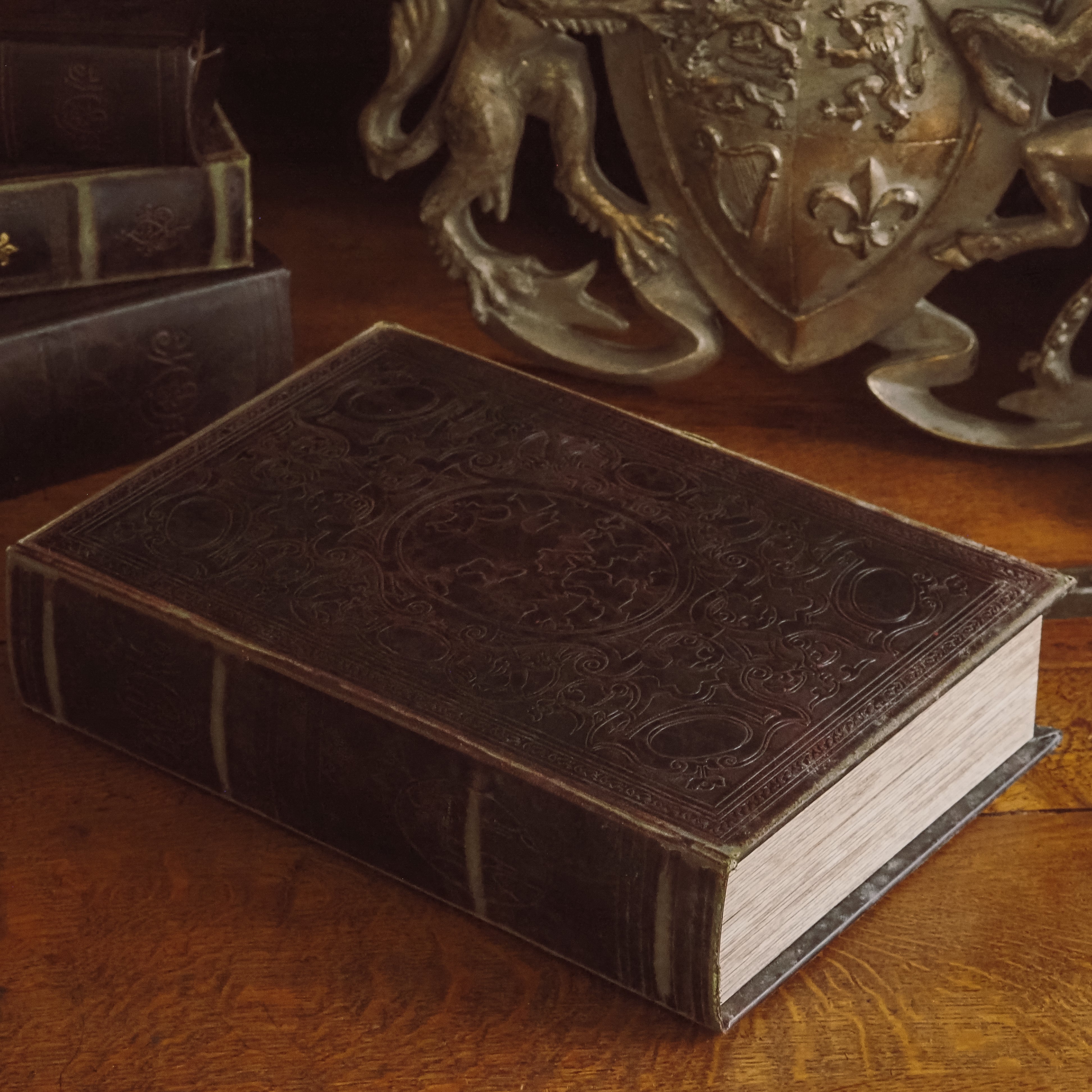 Buchbox Bordeaux · Reliefgeprägter Einband in Lederoptik, Historismus