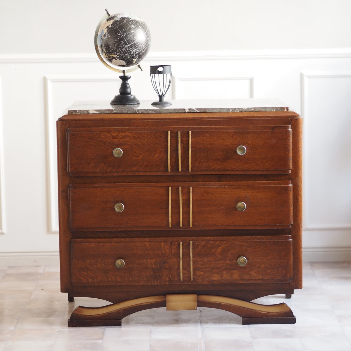 Art Deco Kommode Eiche mit Marmorplatte um 1940