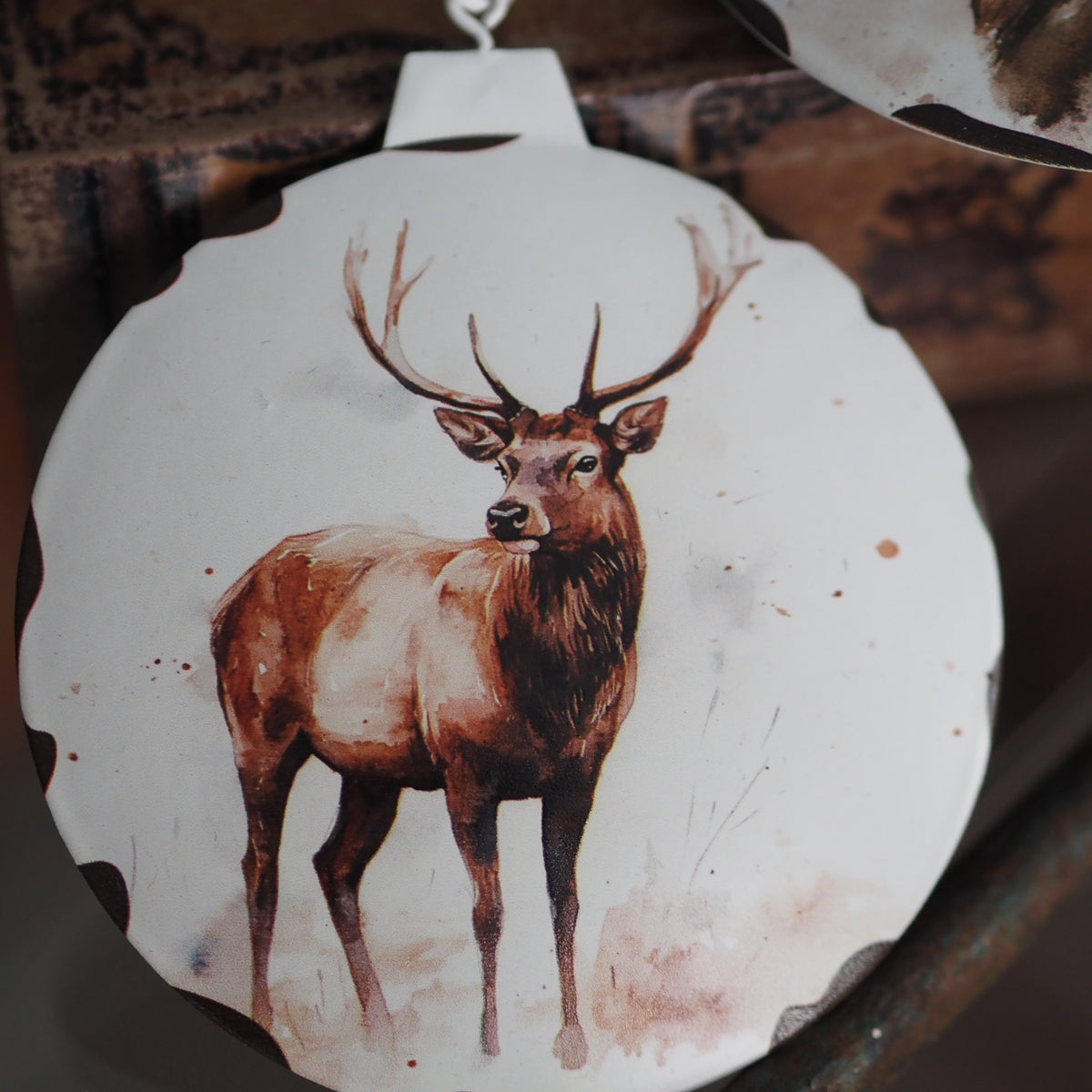 Ornament Hirsch · Kugelform, Aquarellmotiv, weiß, 2er-Set