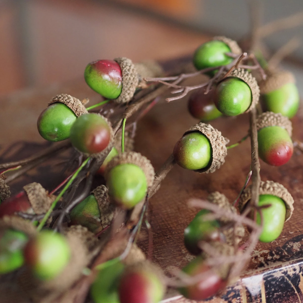 Eichelzweig Grün · Herbstdekoration 4er-Bündel Naturoptik