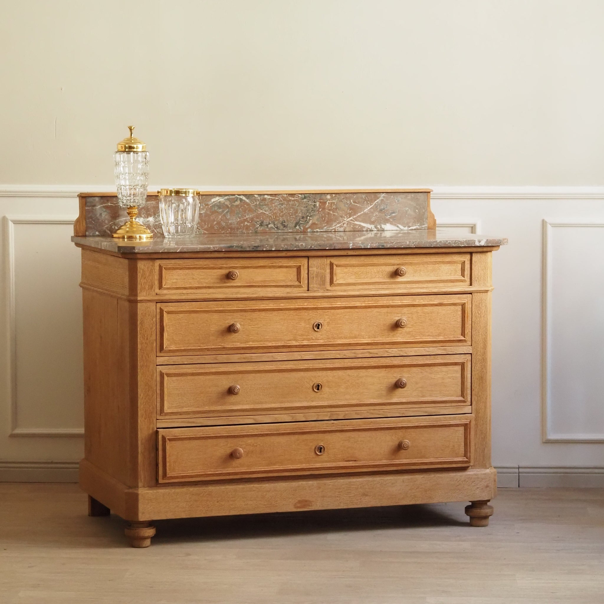 Vintage Spiegelkommode mit Marmor aus Eiche Natur - Landhaus Kommode