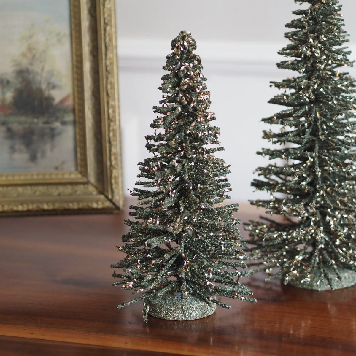 Deko-Weihnachtsbäume 2er-Set · Jagdgrün Goldoptik Volkskunst