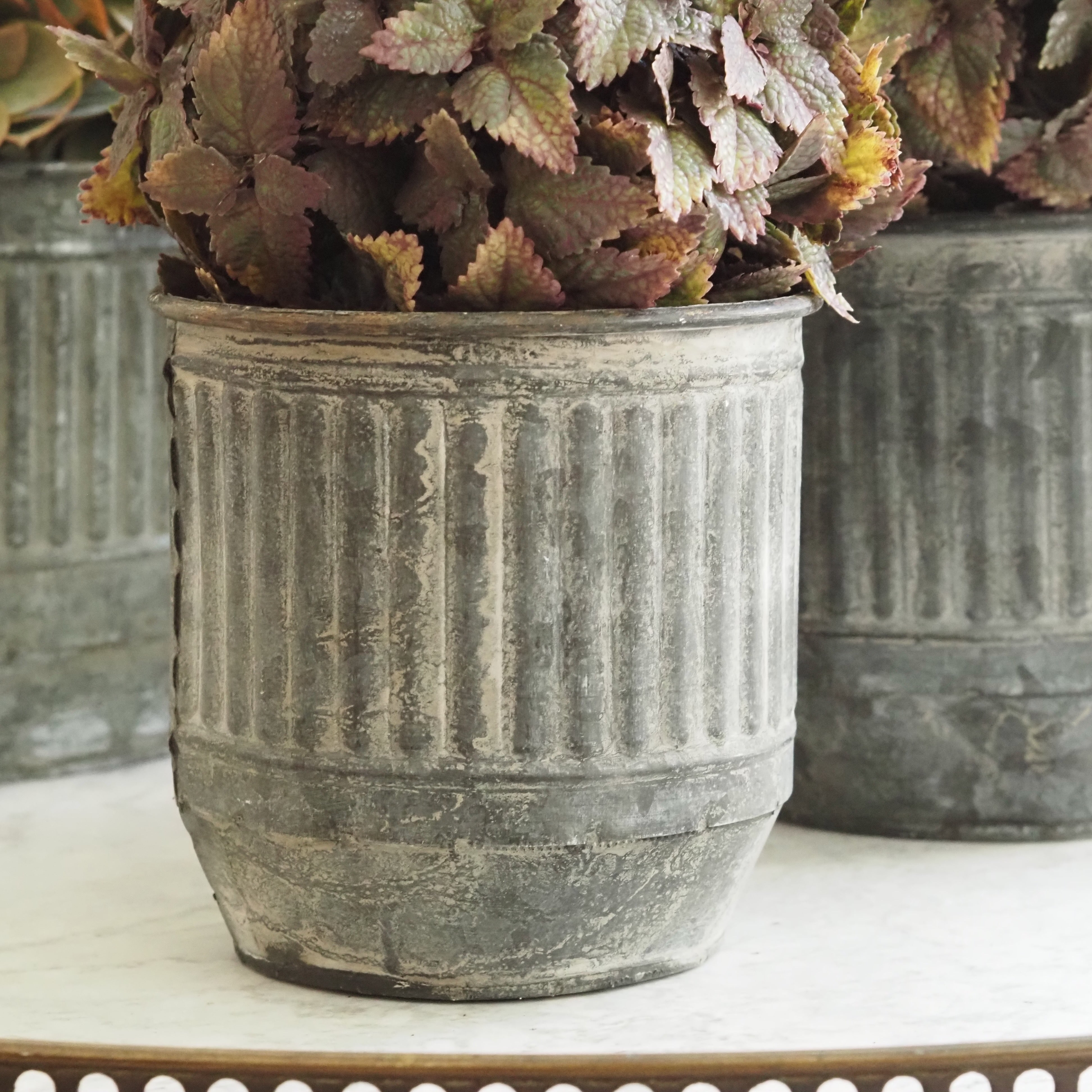 Blumentopf Zink Geriffelt · Set aus 4 Dekotöpfen Silbergrau Ø 11,5–14,5 cm