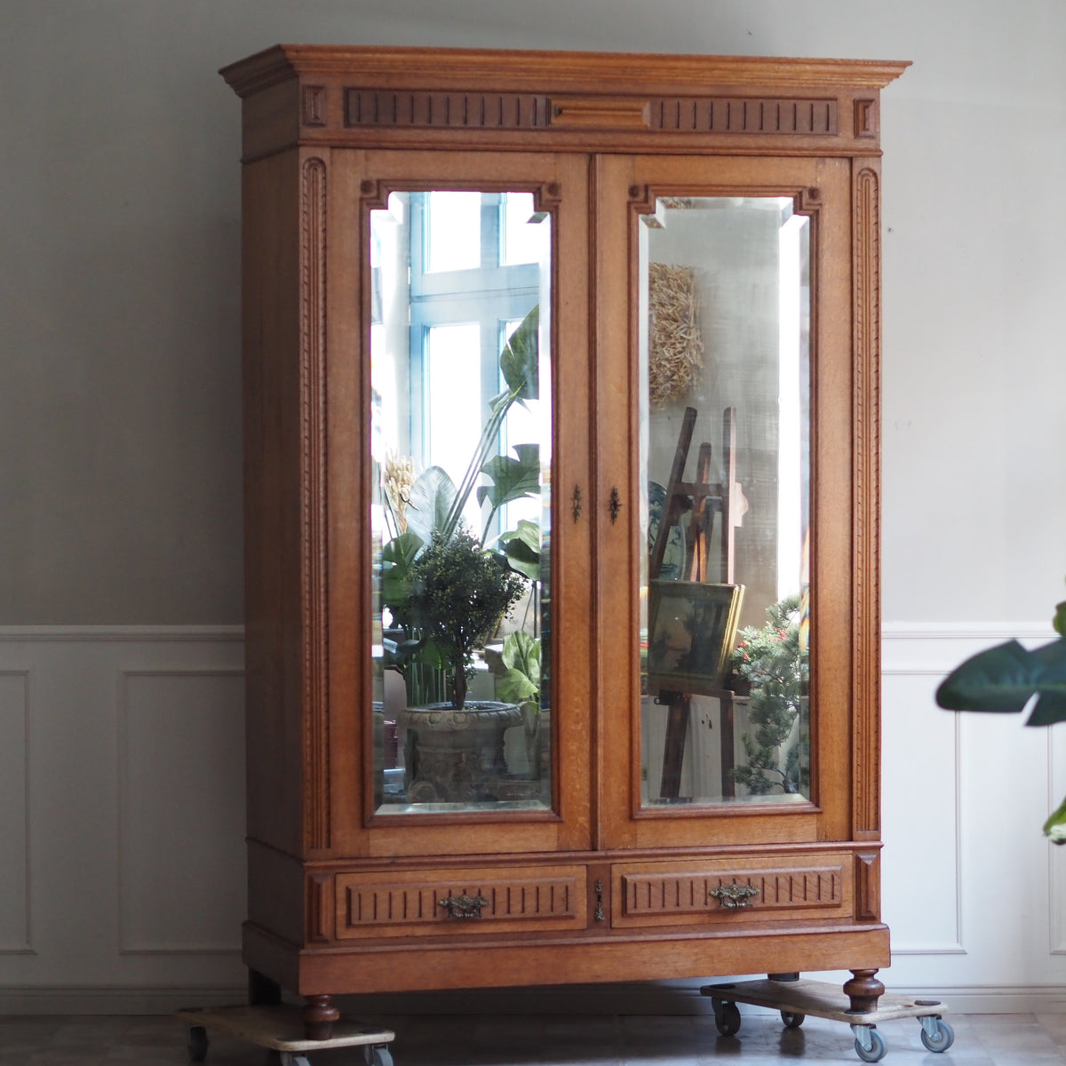 Gründerzeit Kleiderschrank mit Spiegel, Eiche um 1890