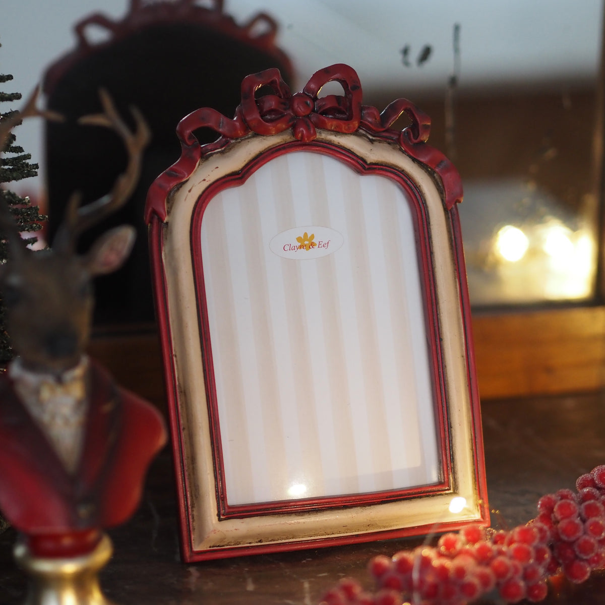 Fotorahmen 10×15 · Schleifenaufsatz Creme-Rot Louis-seize