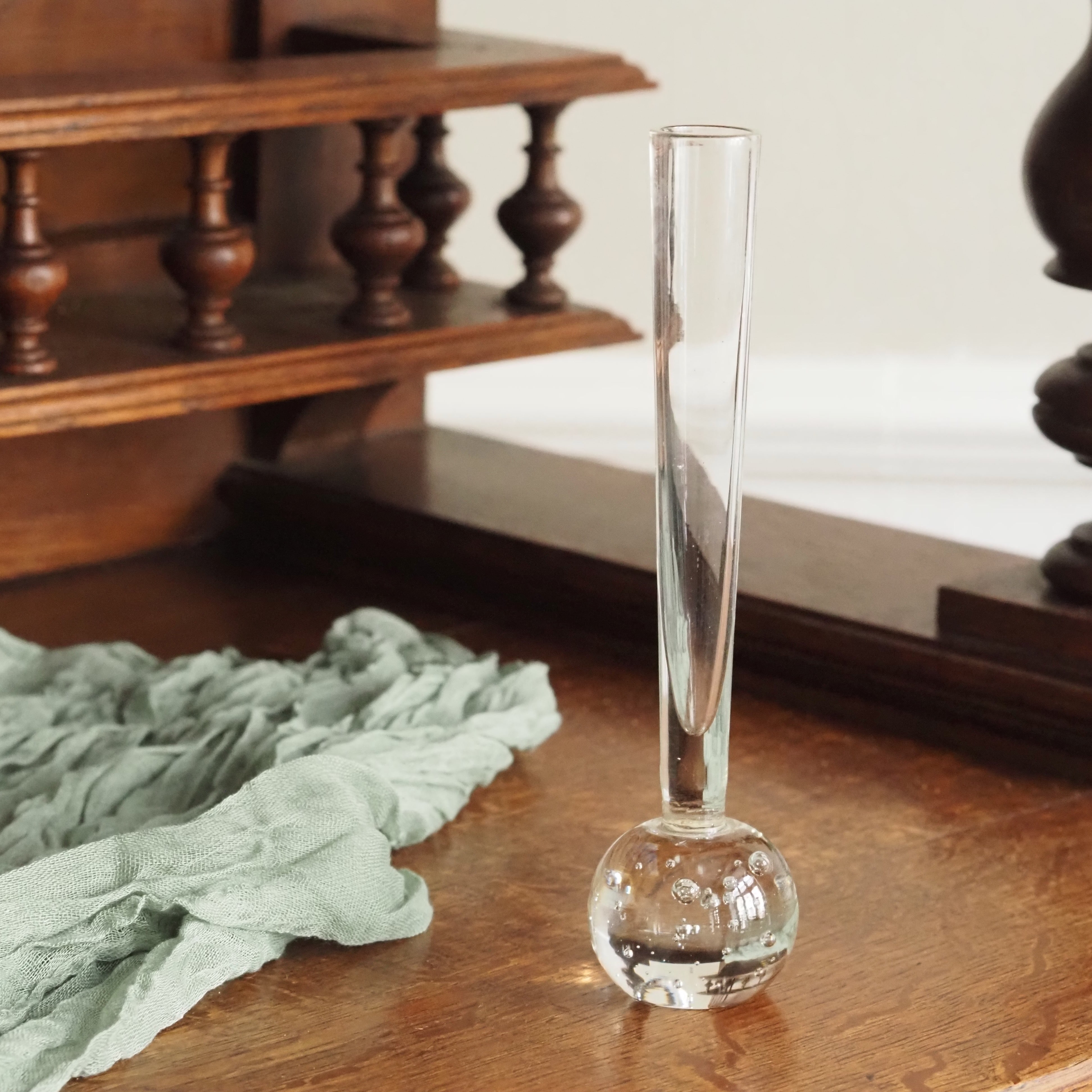 Solifleur-Vase Glas · Kugelfuß mit Luftblasen · Vintage um 1960–1970
