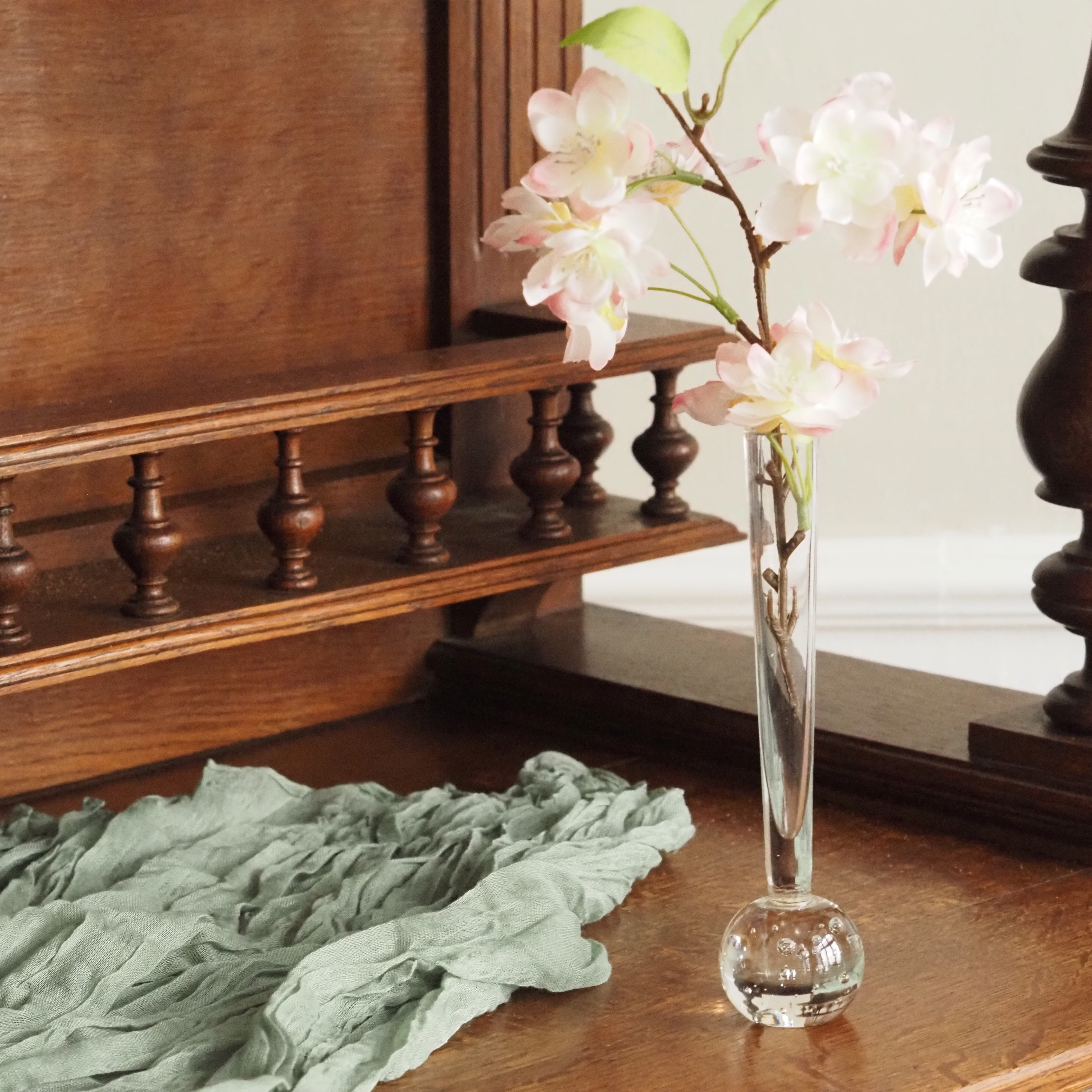 Solifleur-Vase Glas · Kugelfuß mit Luftblasen · Vintage um 1960–1970
