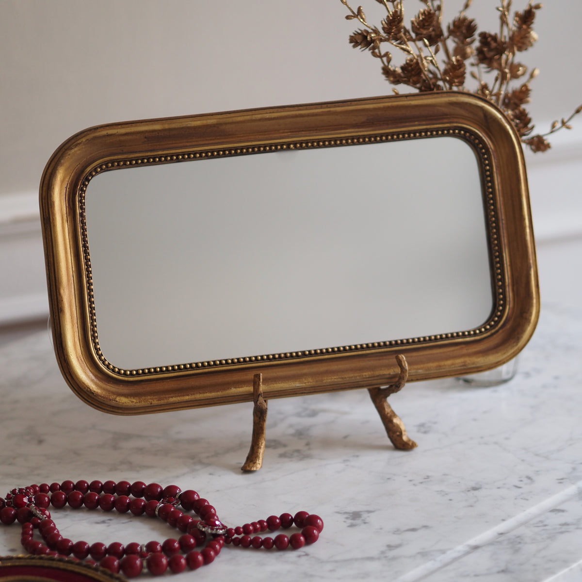 Wandspiegel Goldoptik · Louis-Philippe-Stil, Perlstabdekor