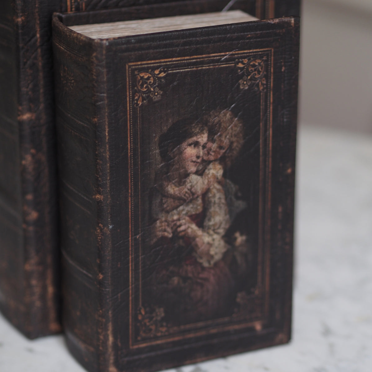Buchbox 2er-Set · Historistischer Einband Frau-Kind-Motiv