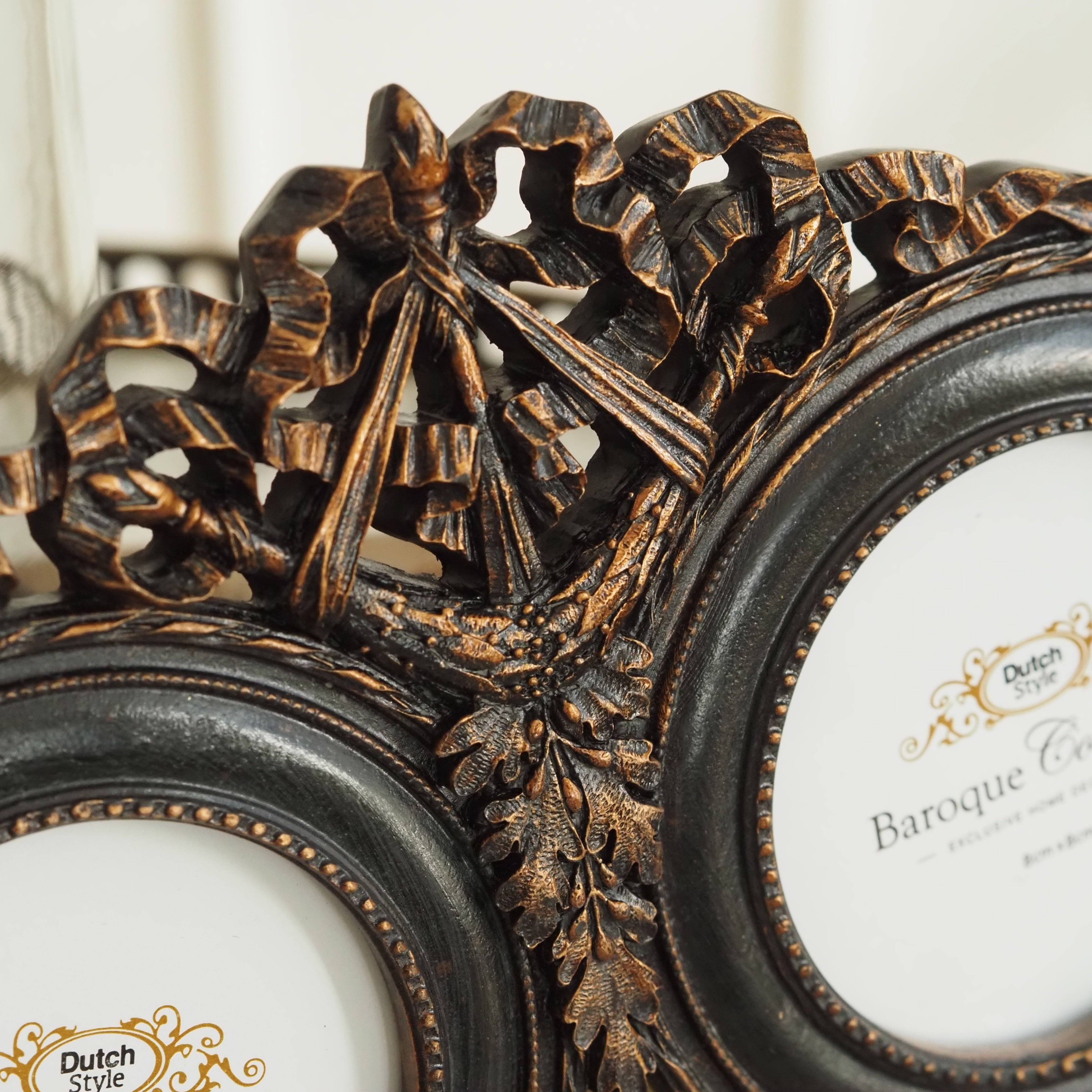 Doppelbilderrahmen · Barock · Schwarz-Bronze Antik · Oval · Polyresin