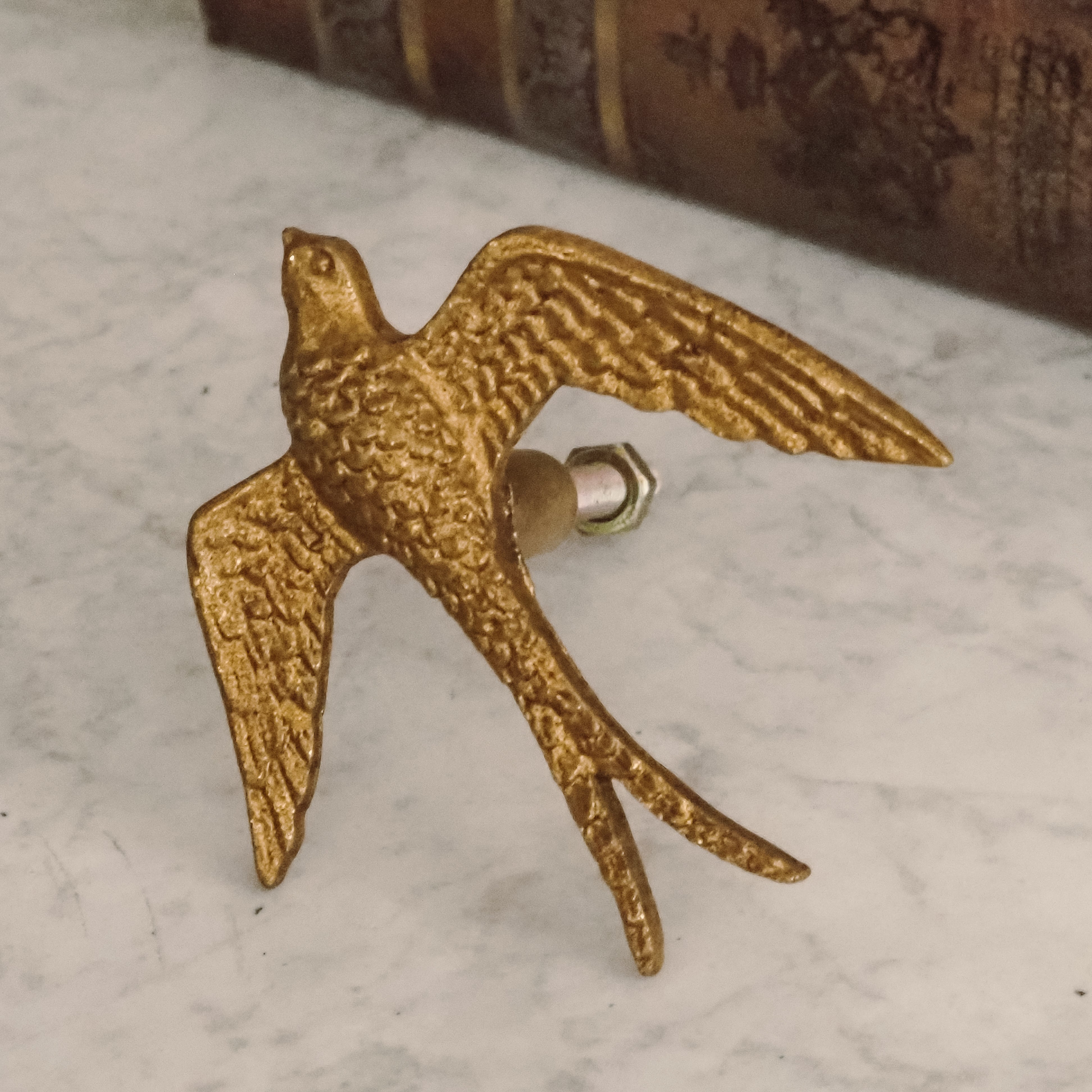 Möbelknopf Schwalbe · Goldfarbener Metallguss im Landhausstil