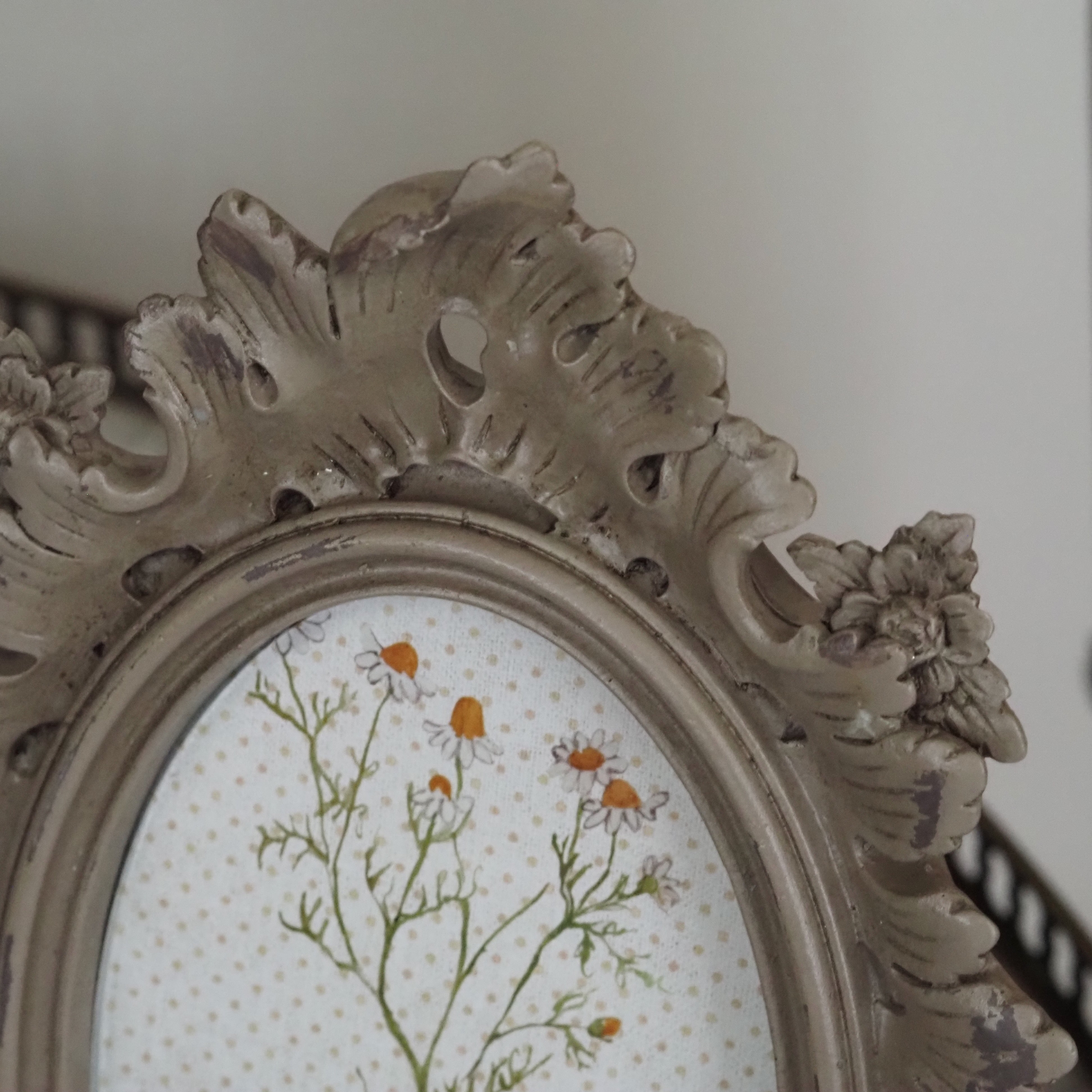 Bilderrahmen Oval Graubeige · Barockverzierungen mit Botanik-Motiv